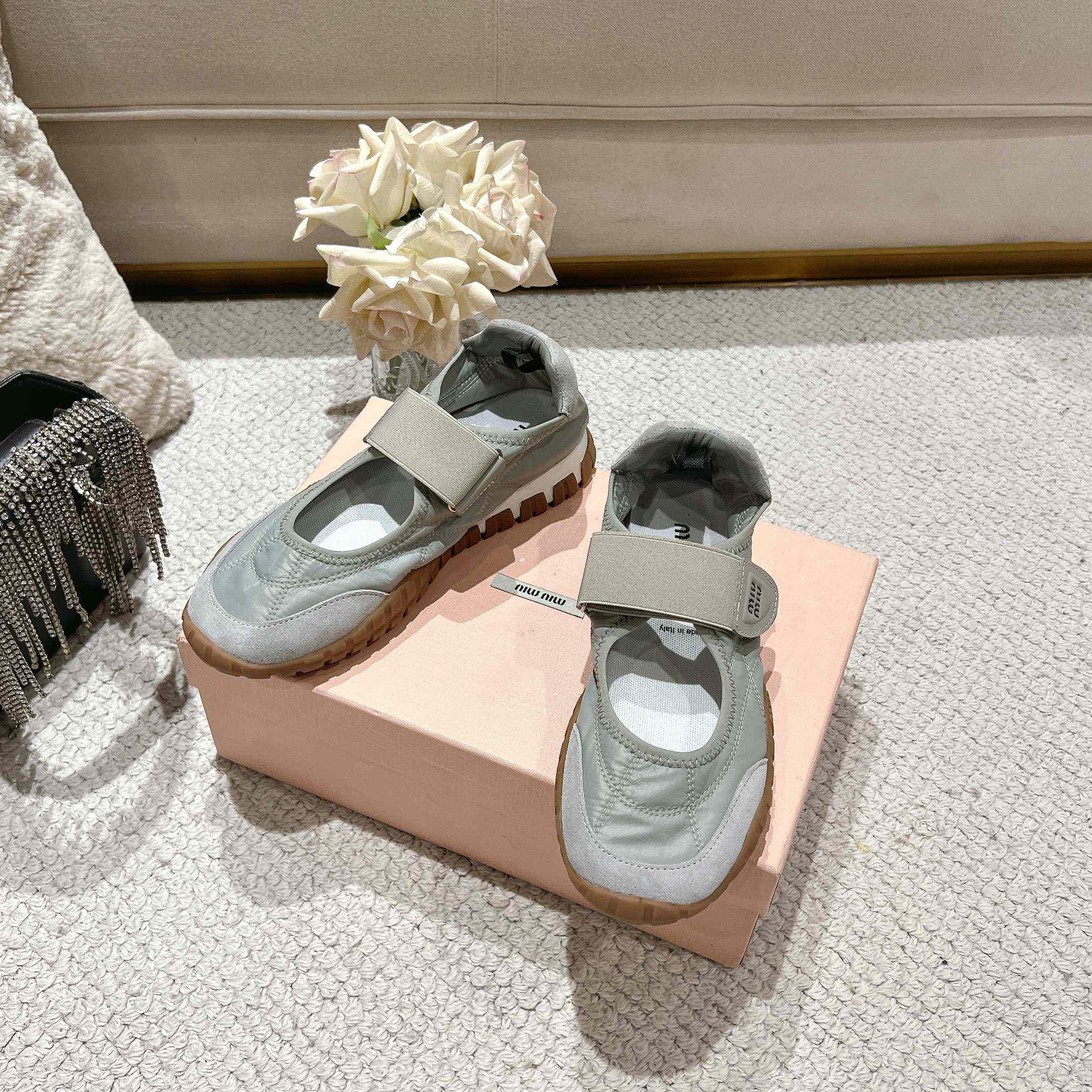 Miu Miu Tyre Technical Fabric And Suede Ballerinas - FashionPlug
