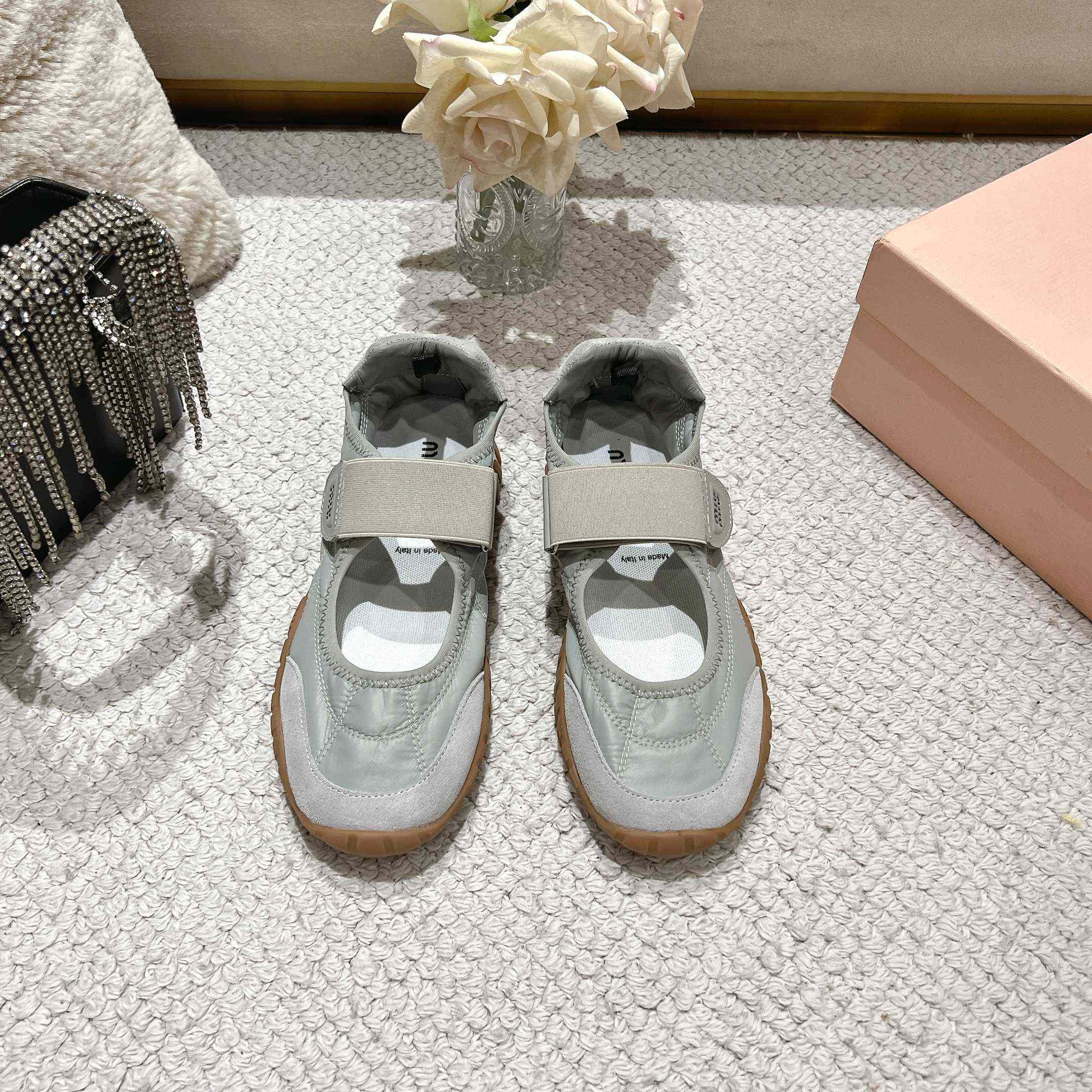 Miu Miu Tyre Technical Fabric And Suede Ballerinas - FashionPlug