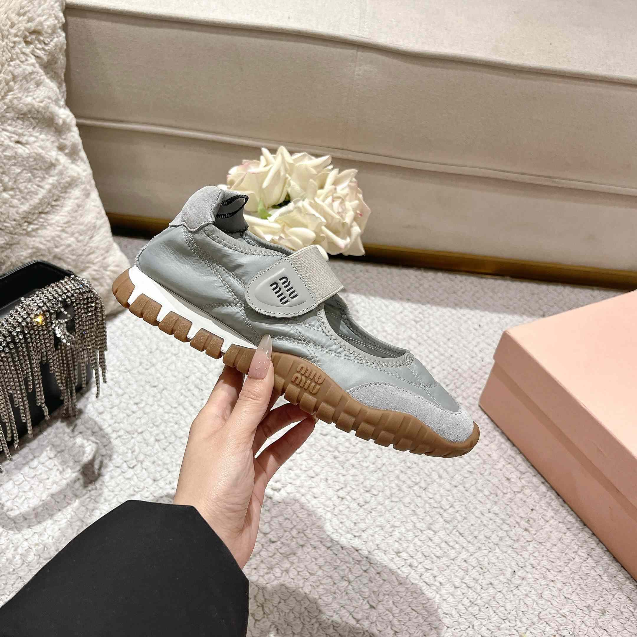 Miu Miu Tyre Technical Fabric And Suede Ballerinas - FashionPlug
