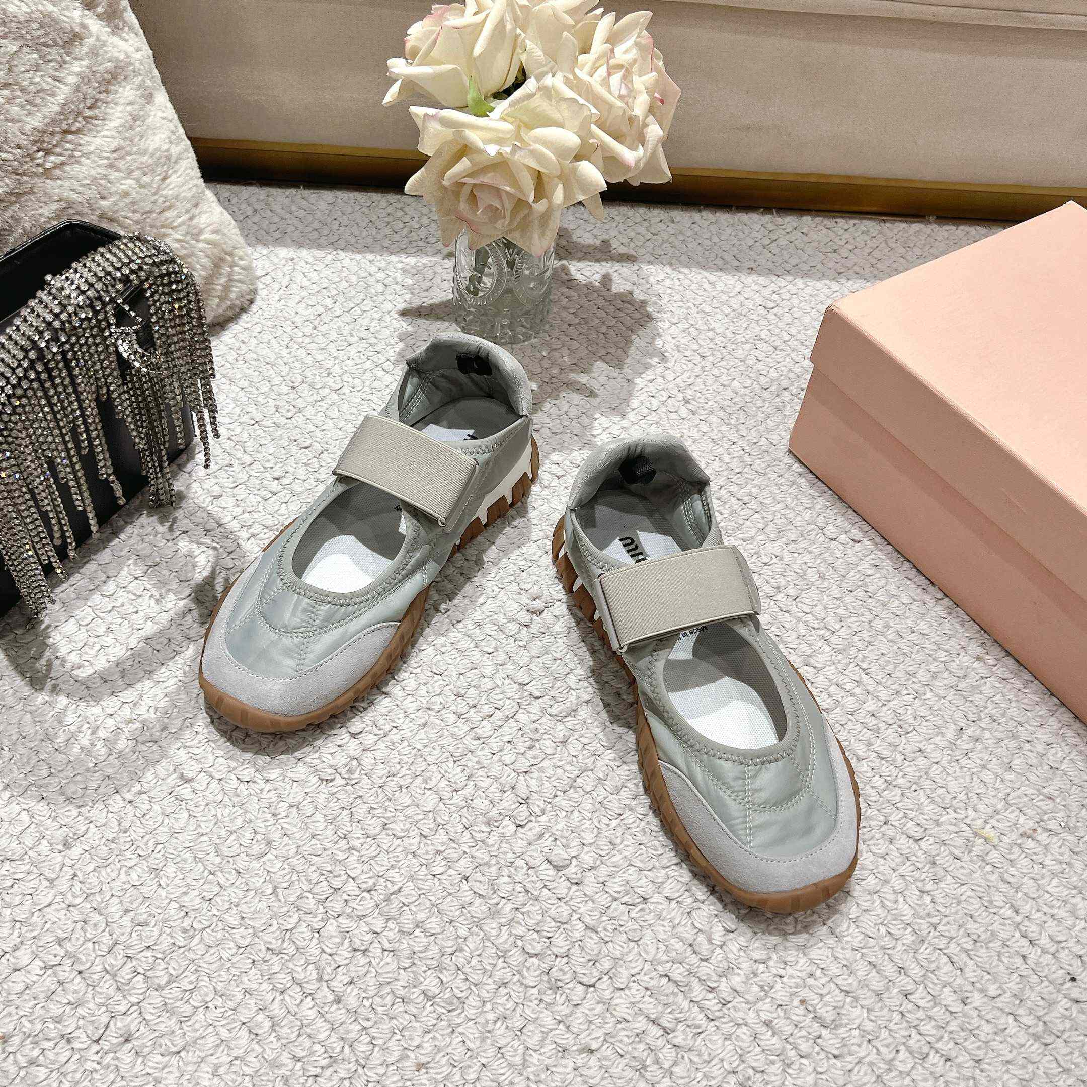 Miu Miu Tyre Technical Fabric And Suede Ballerinas - FashionPlug