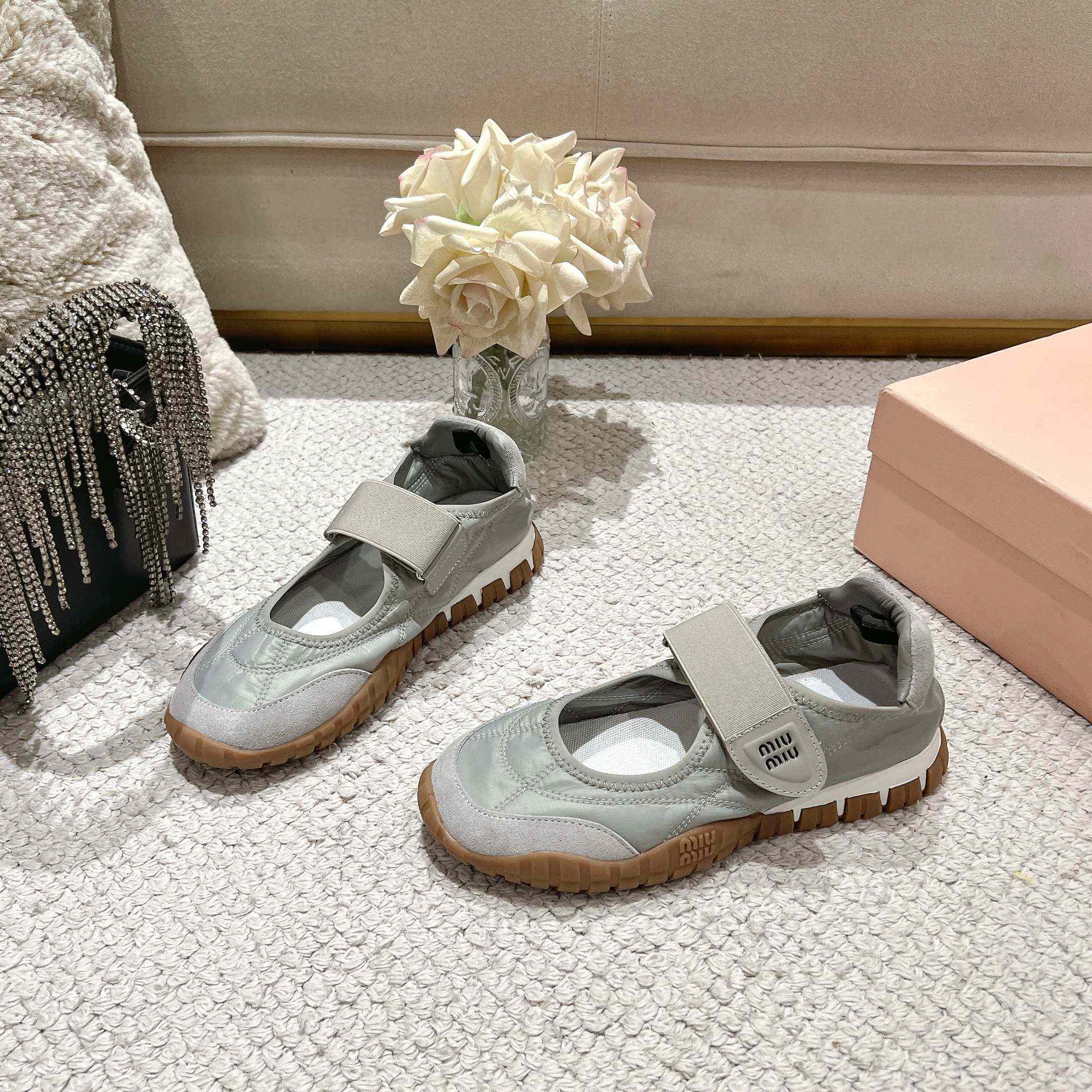Miu Miu Tyre Technical Fabric And Suede Ballerinas - FashionPlug
