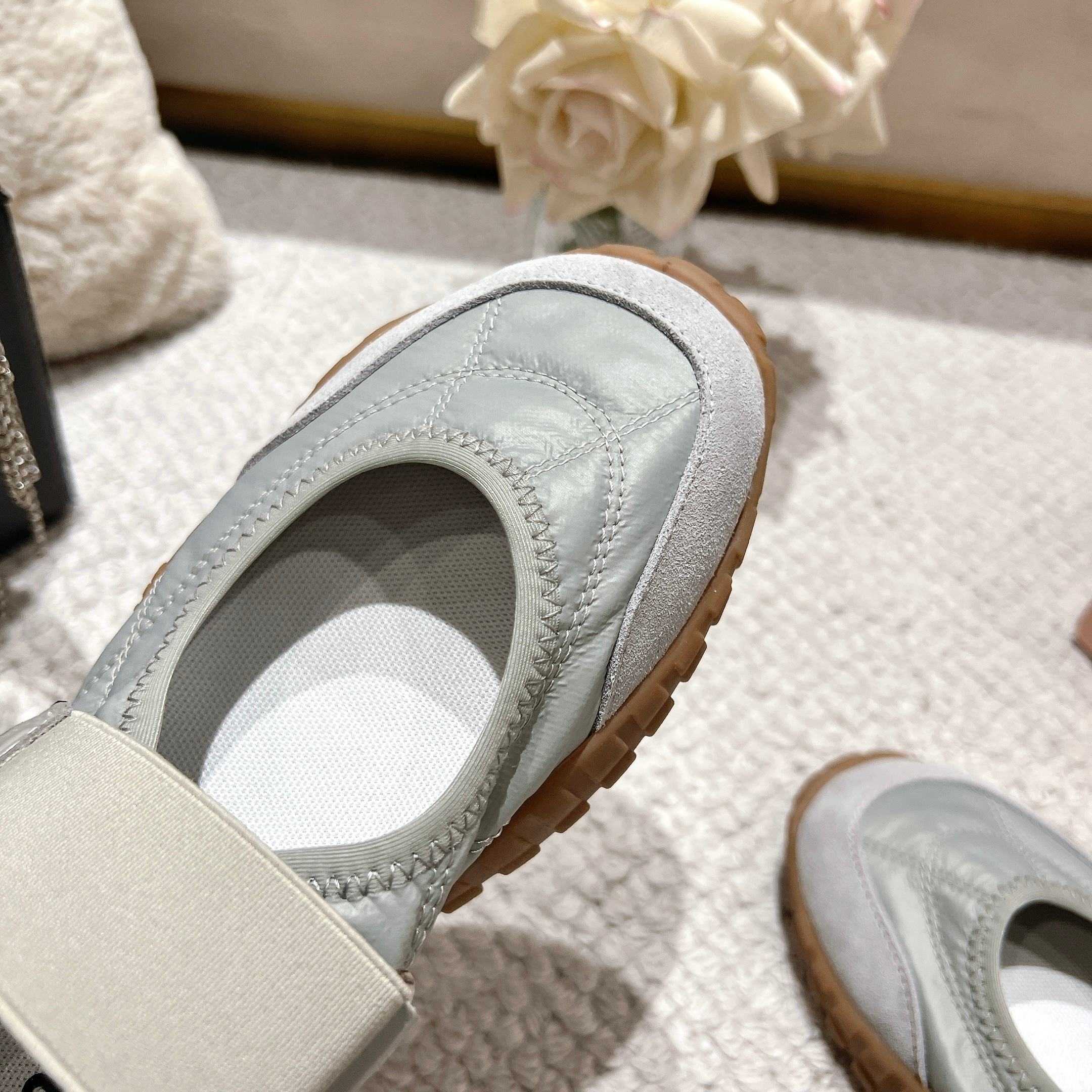 Miu Miu Tyre Technical Fabric And Suede Ballerinas - FashionPlug