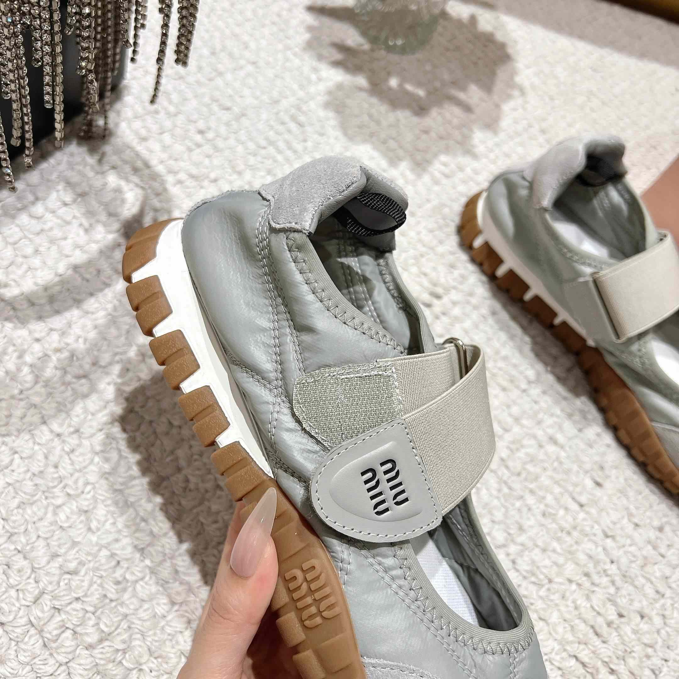 Miu Miu Tyre Technical Fabric And Suede Ballerinas - FashionPlug