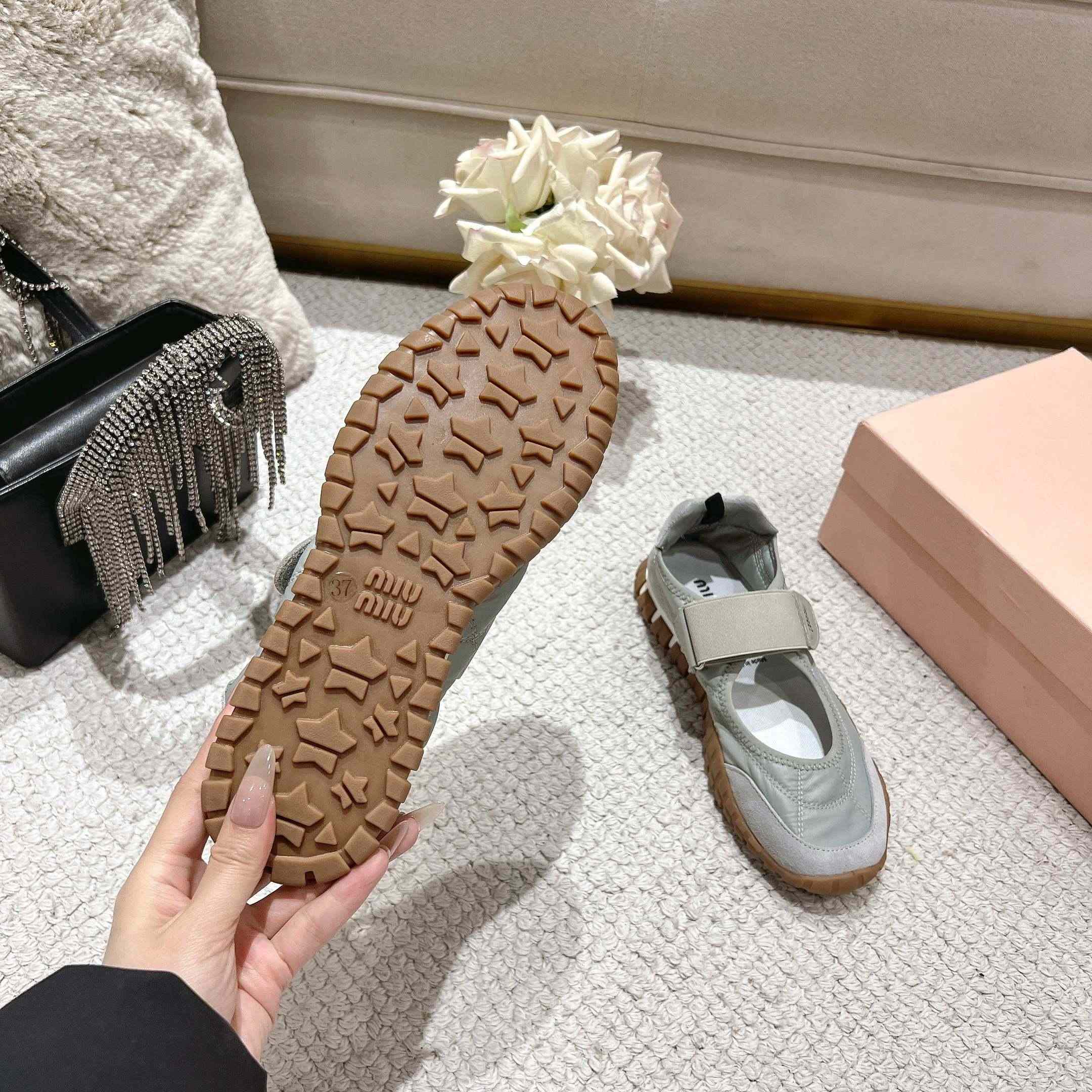 Miu Miu Tyre Technical Fabric And Suede Ballerinas - FashionPlug