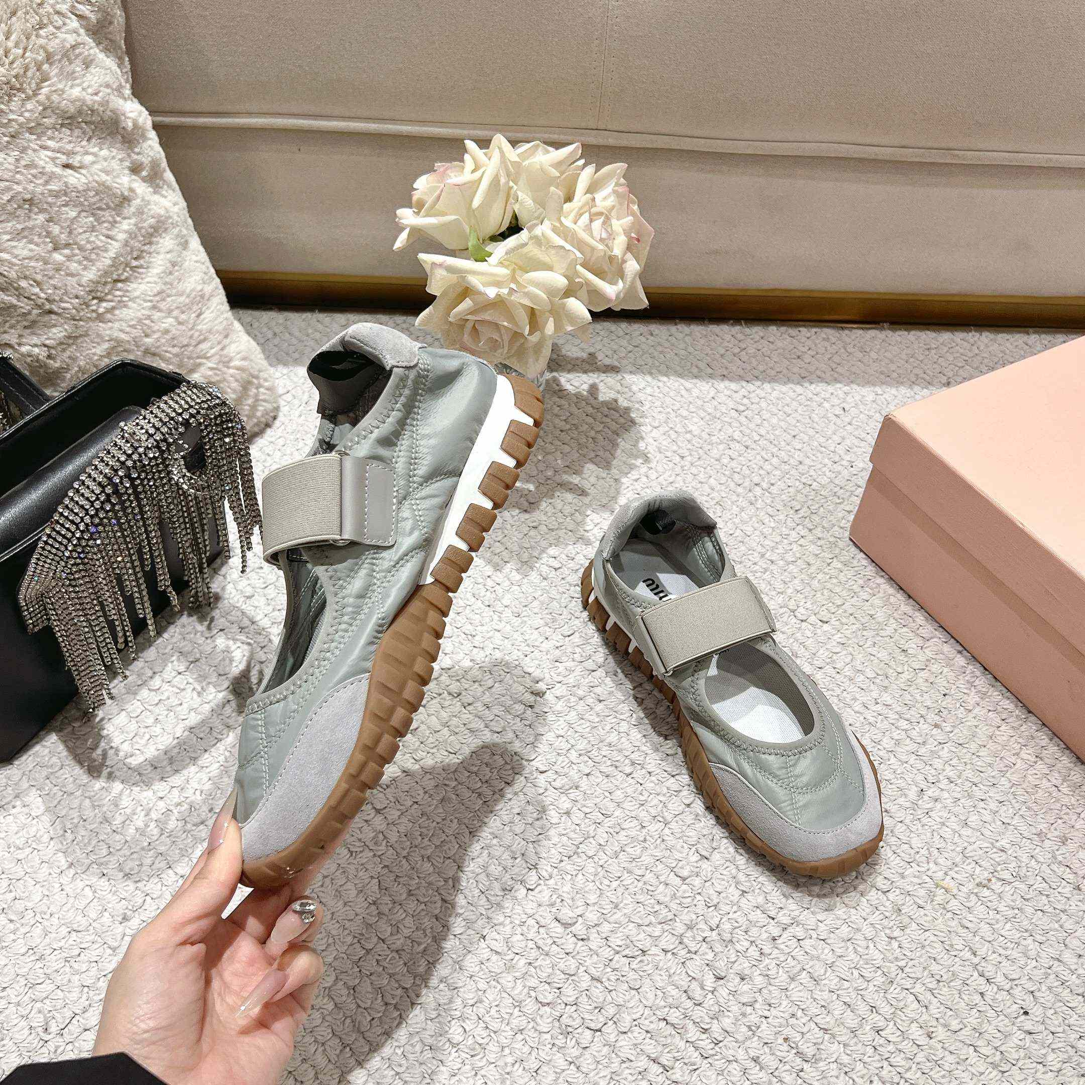 Miu Miu Tyre Technical Fabric And Suede Ballerinas - FashionPlug