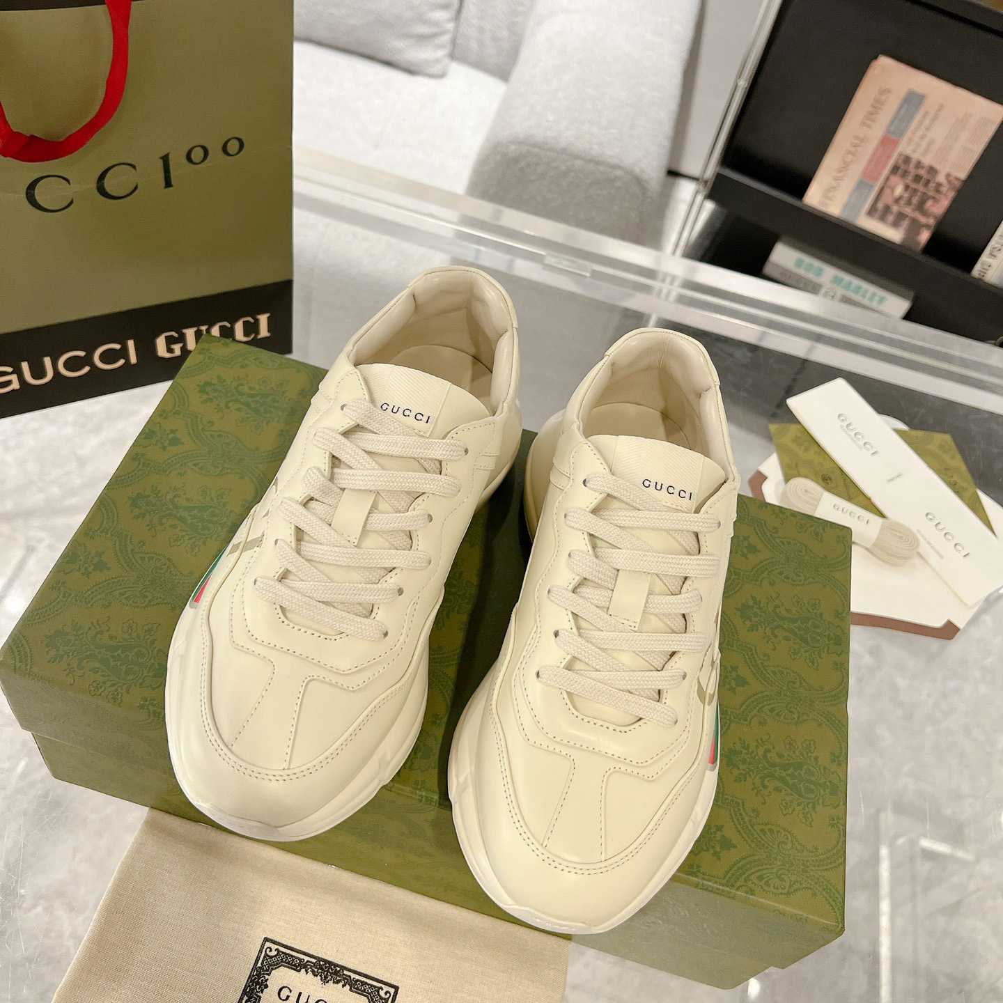 Gucci Rhyton Logo Ivory Leather Sneaker - FashionPlug