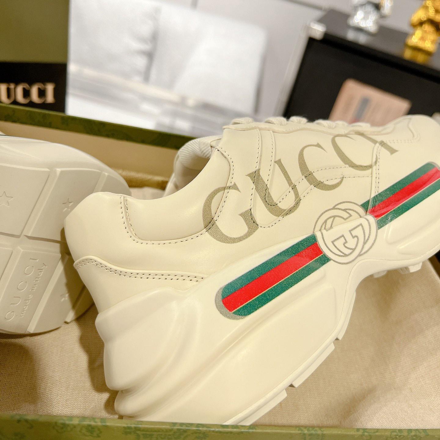 Gucci Rhyton Logo Ivory Leather Sneaker - FashionPlug