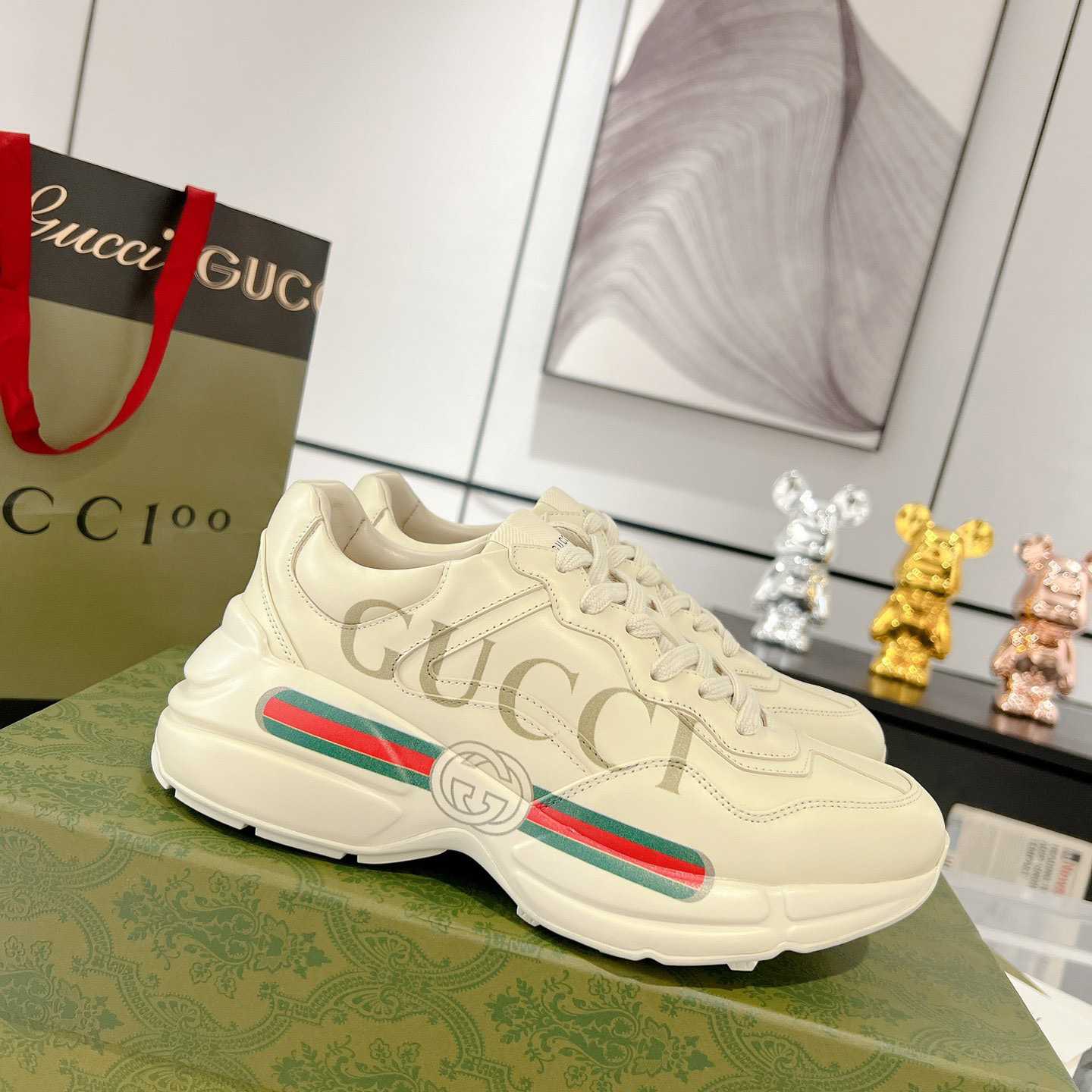 Gucci Rhyton Logo Ivory Leather Sneaker - FashionPlug