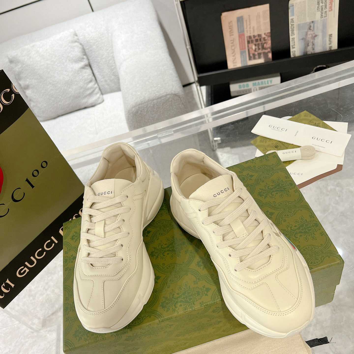 Gucci Rhyton Logo Ivory Leather Sneaker - FashionPlug