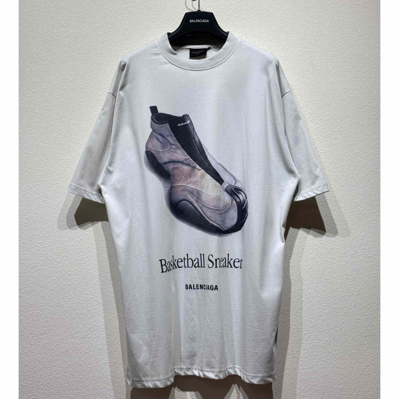 Balenciaga Basketball Sneaker T-Shirt Oversized In Dirty White Dry Jersey - FashionPlug