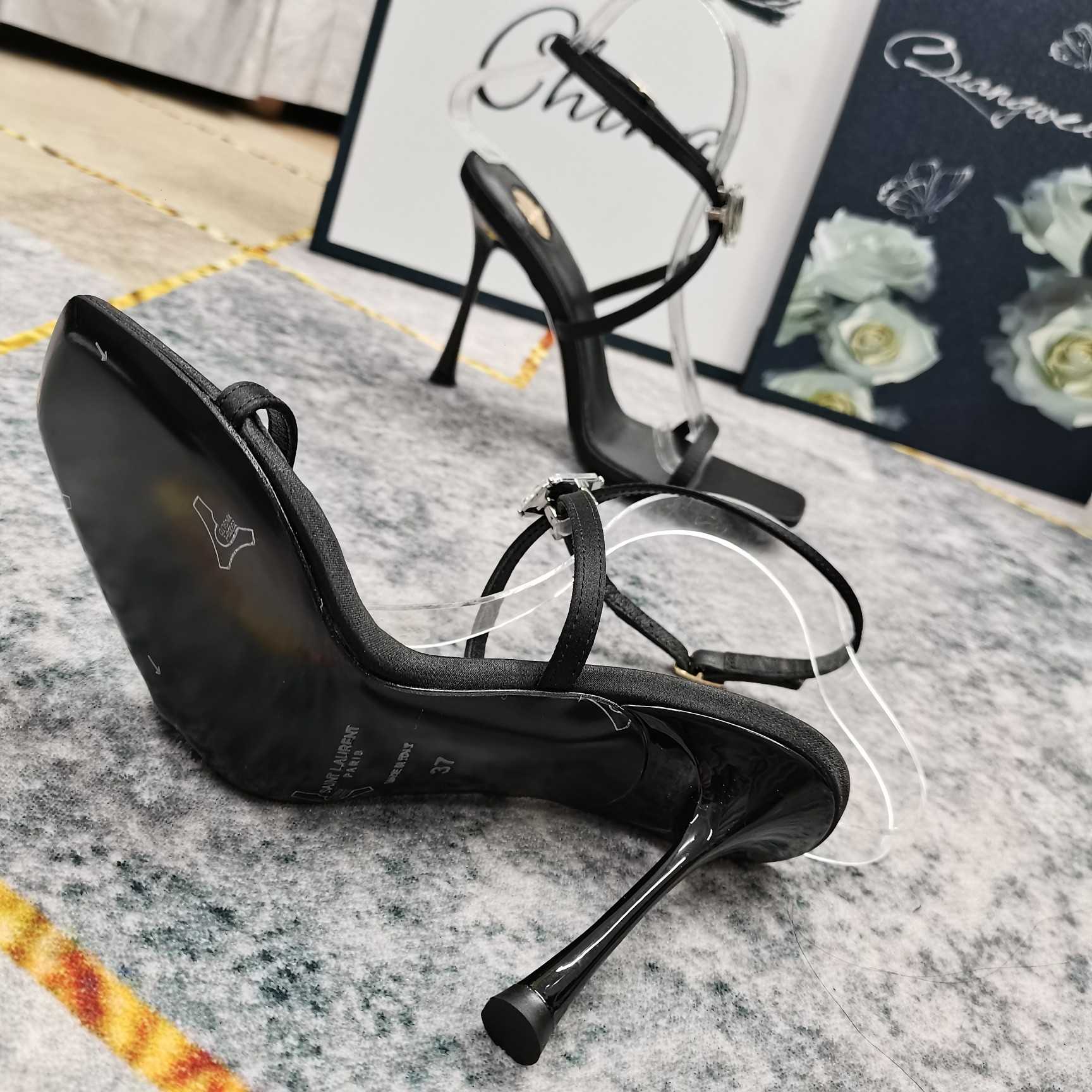 Saint Laurent Harlow Sandals In Satin Crepe And Crystals - FashionPlug
