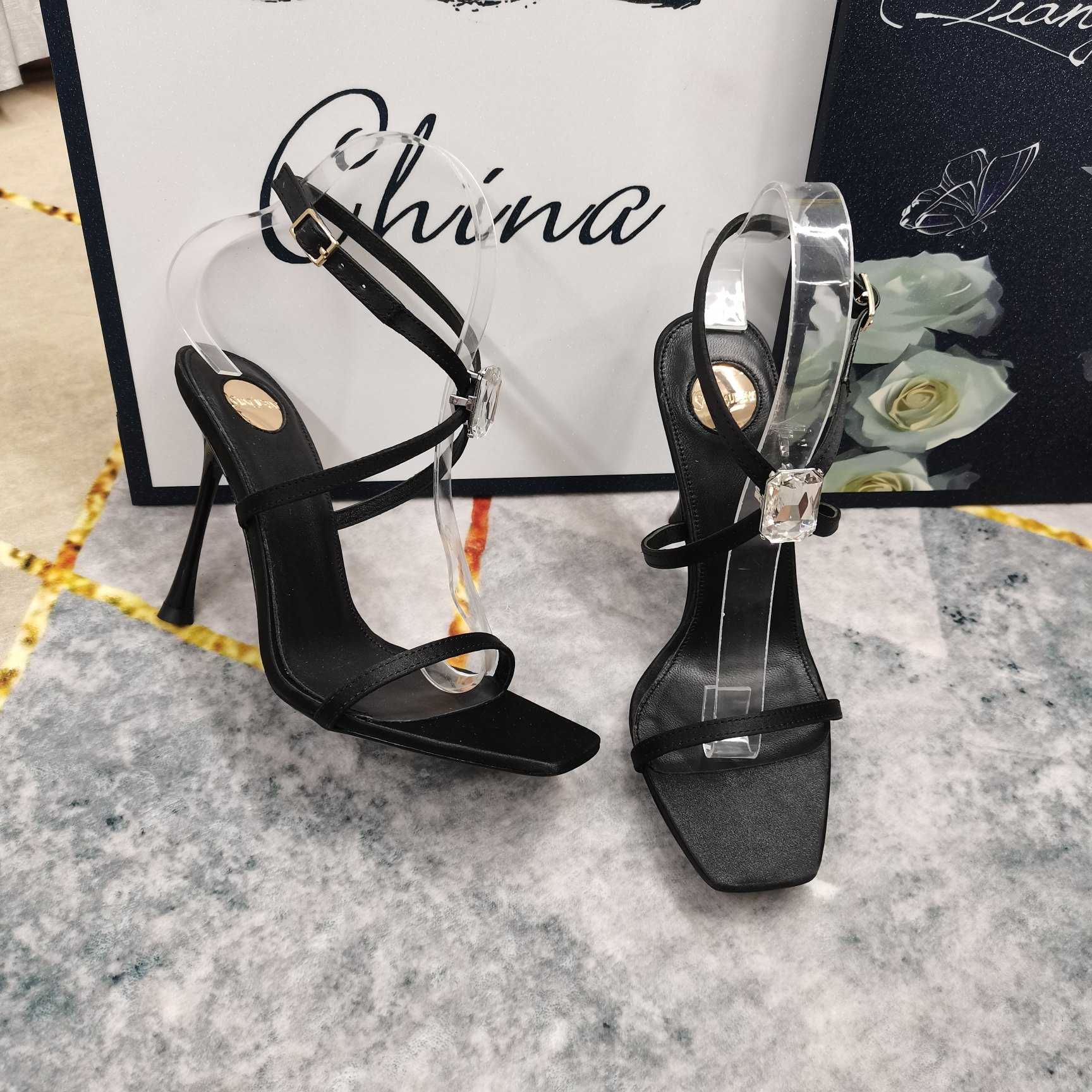 Saint Laurent Harlow Sandals In Satin Crepe And Crystals - FashionPlug