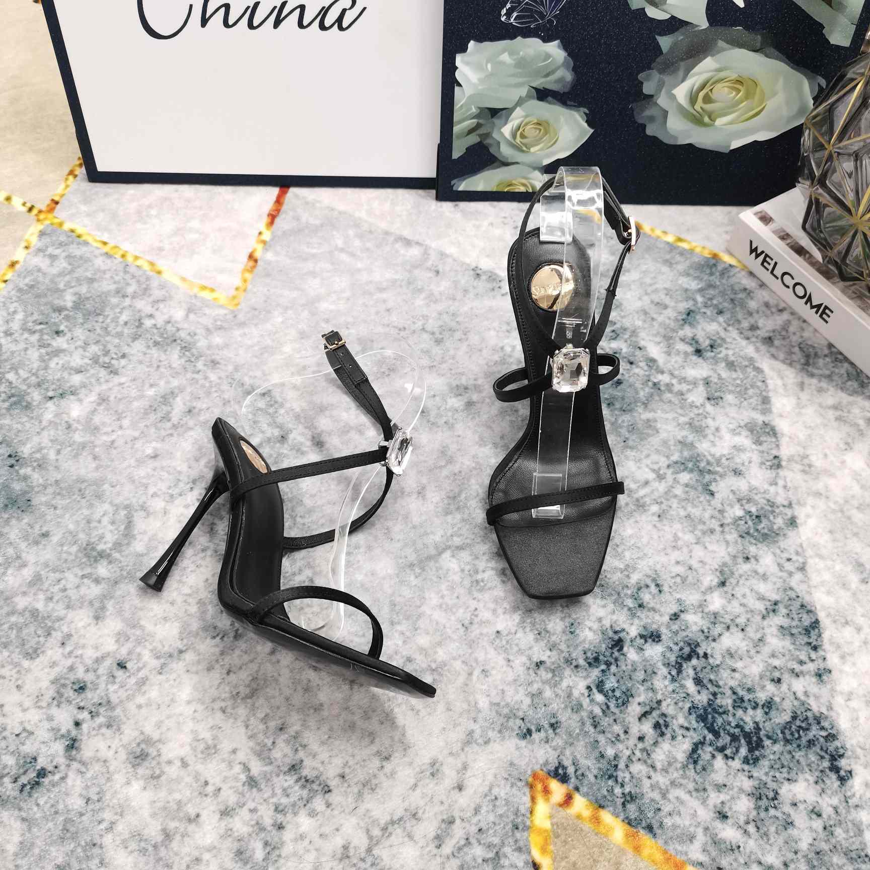 Saint Laurent Harlow Sandals In Satin Crepe And Crystals - FashionPlug
