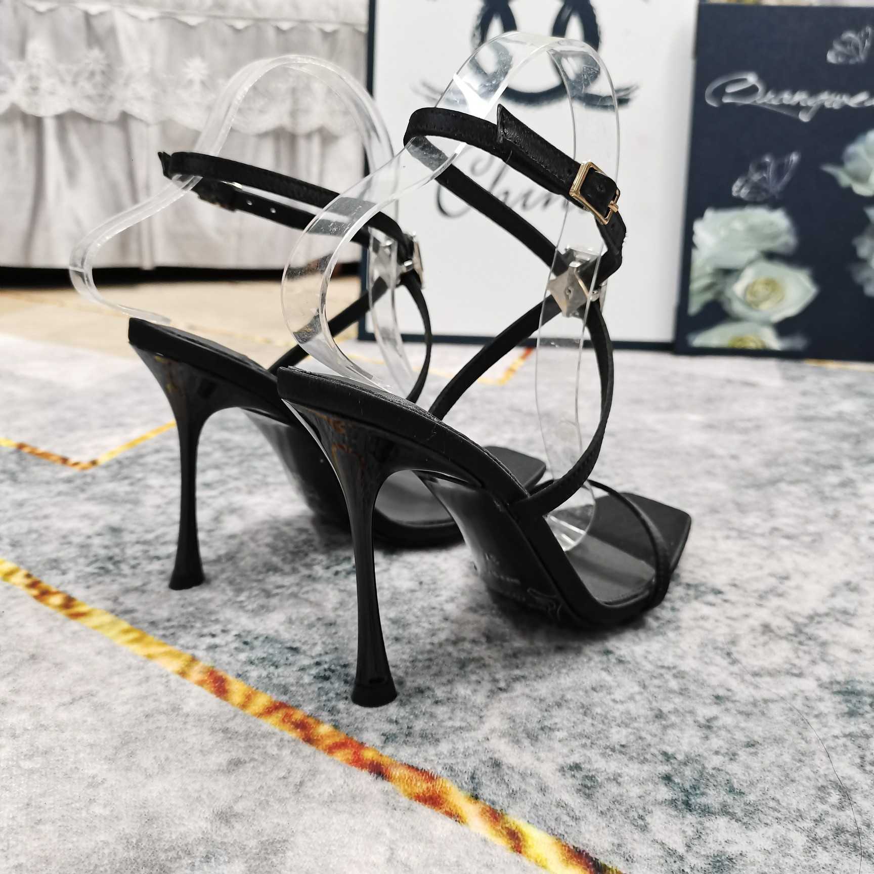 Saint Laurent Harlow Sandals In Satin Crepe And Crystals - FashionPlug