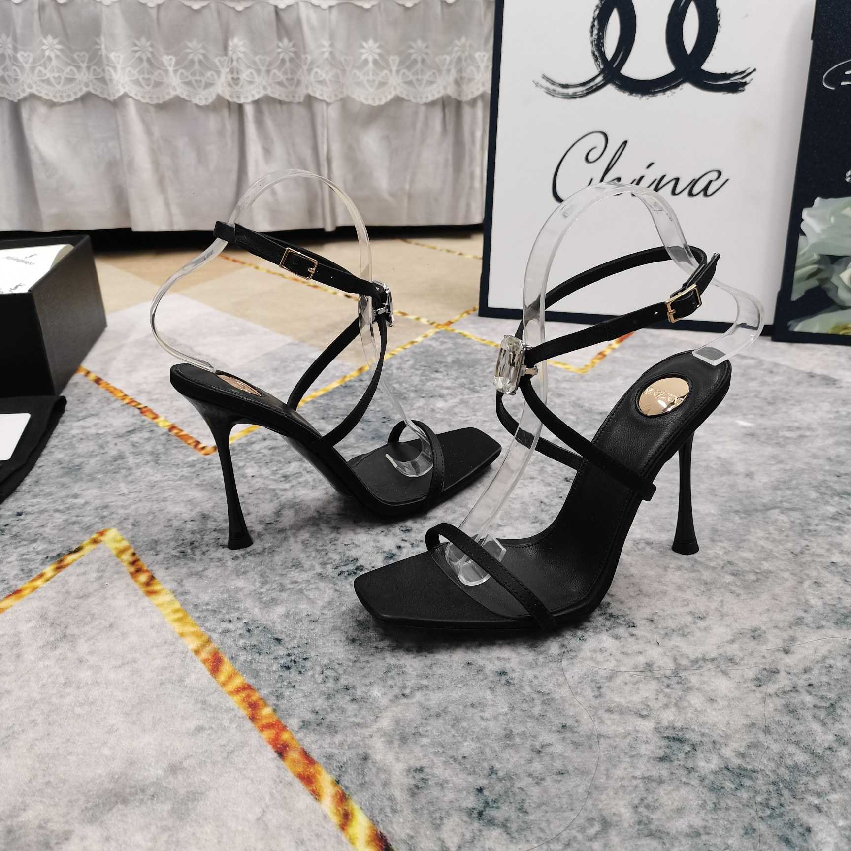 Saint Laurent Harlow Sandals In Satin Crepe And Crystals - FashionPlug