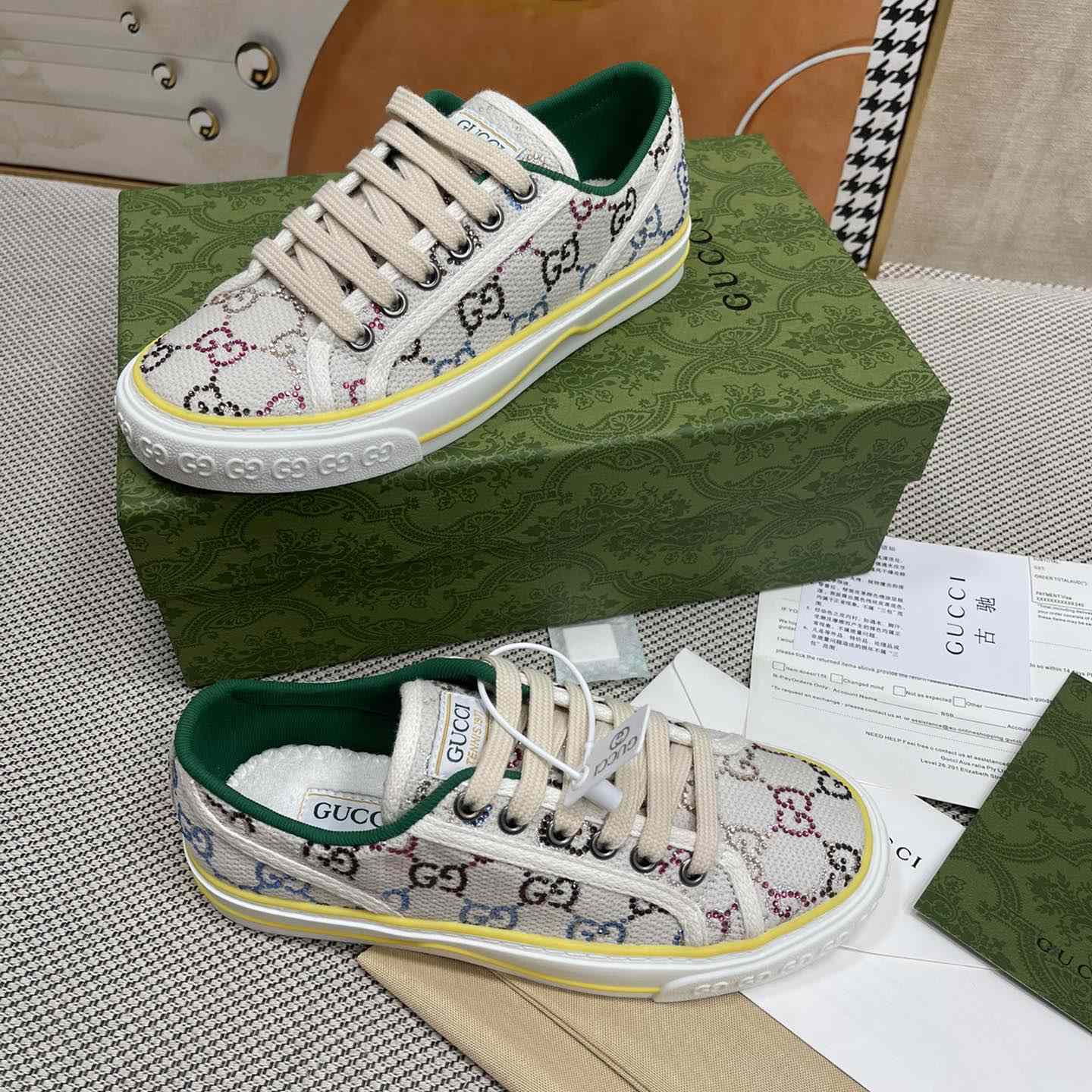 Gucci Crystal Low Top Sneakers  - FashionPlug