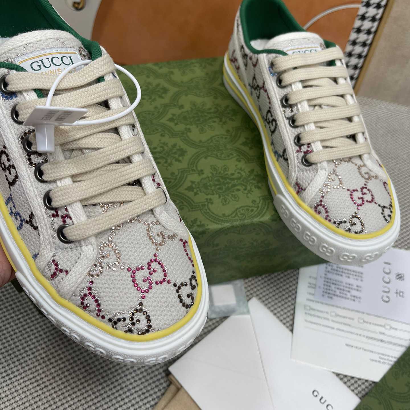 Gucci Crystal Low Top Sneakers  - FashionPlug