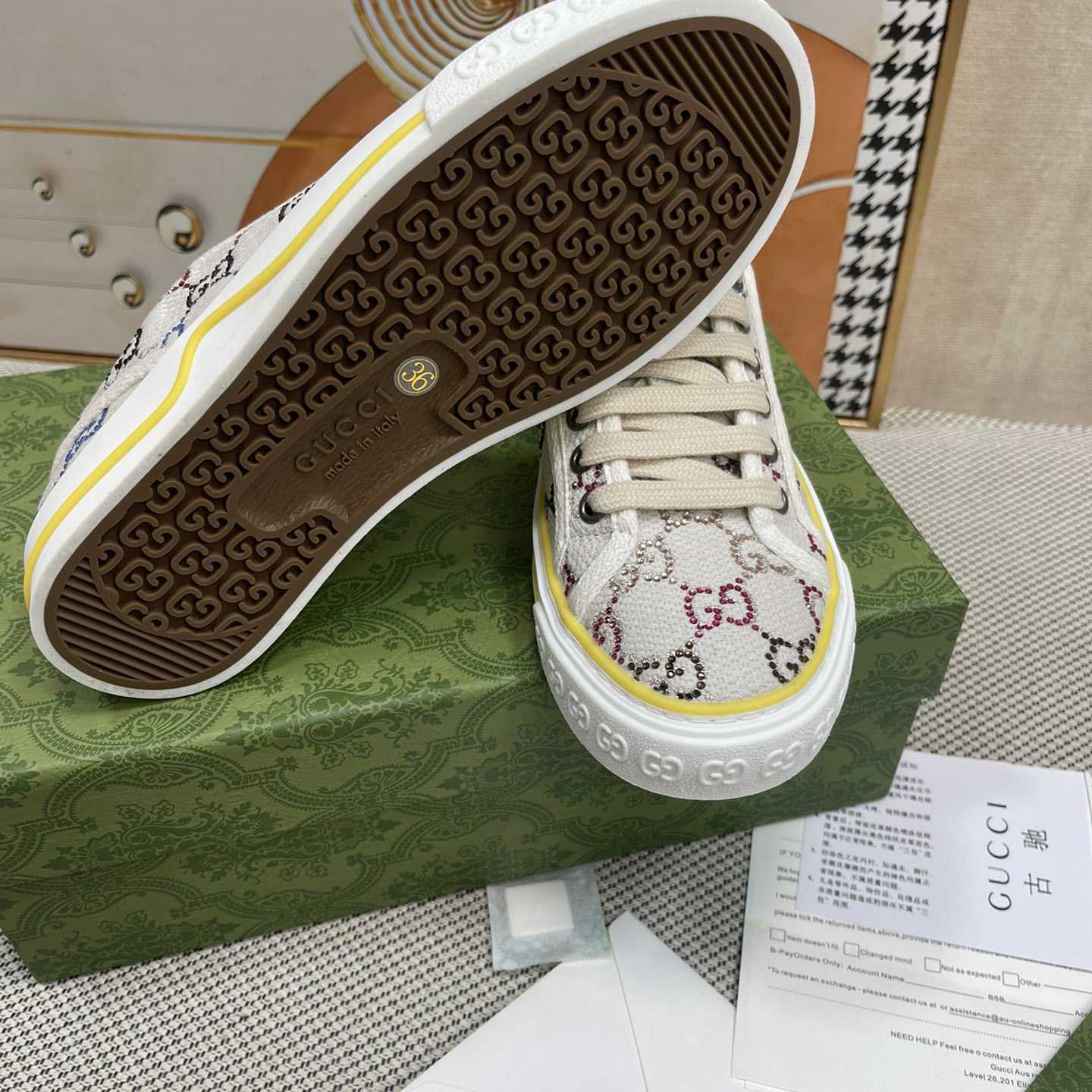 Gucci Crystal Low Top Sneakers  - FashionPlug