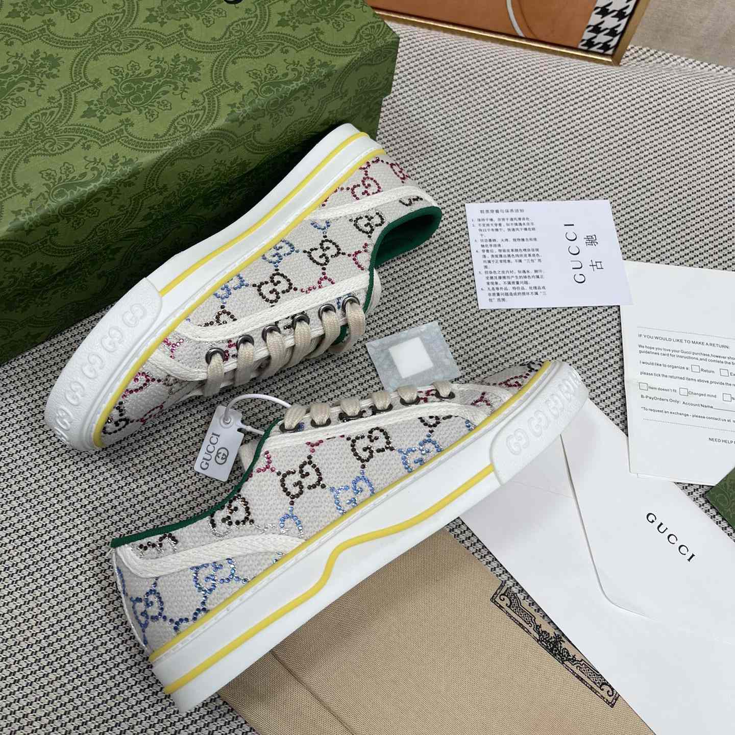 Gucci Crystal Low Top Sneakers  - FashionPlug