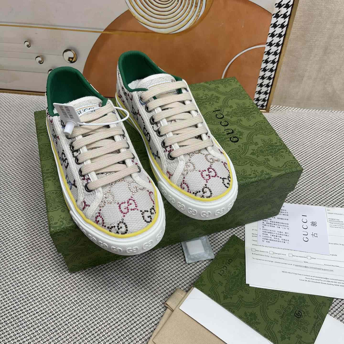 Gucci Crystal Low Top Sneakers  - FashionPlug