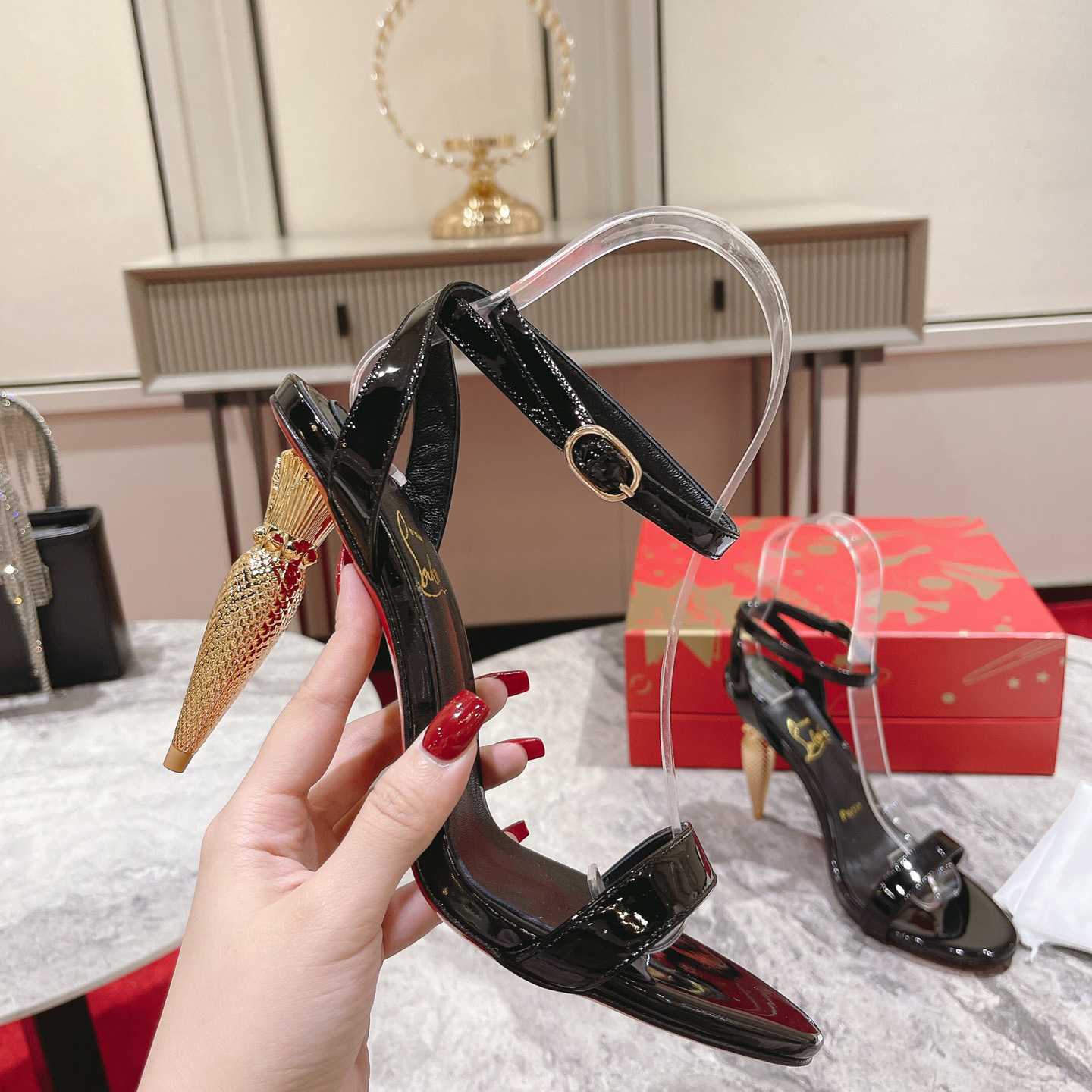 Christian Louboutin Patent Galva Lipqueen 100 Sandals - FashionPlug
