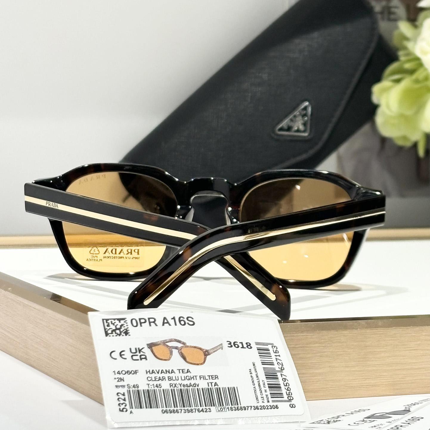 Prada Sunglasses With Iconic Metal Plaque   SPR A16SF - FashionPlug