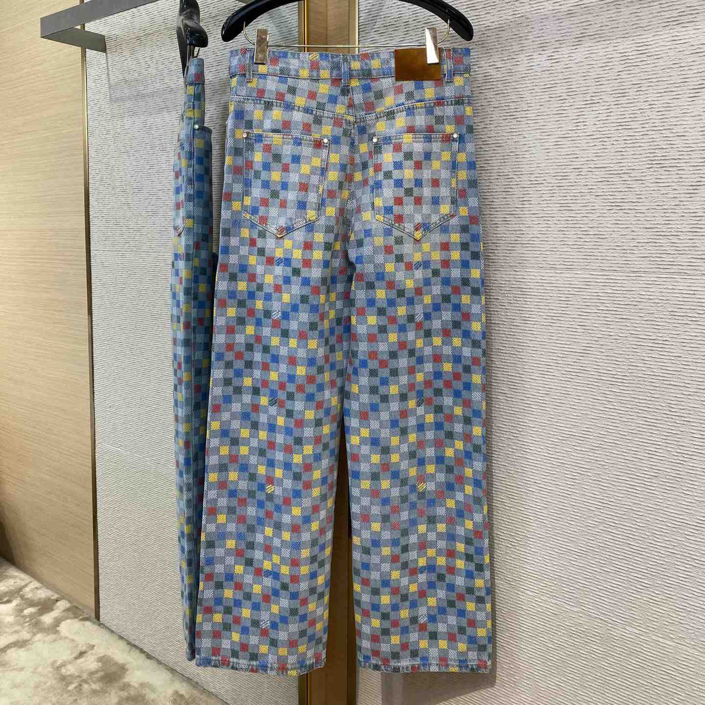 Louis Vuitton Damier Denim Wide-Leg Pants   1AHBMK - FashionPlug