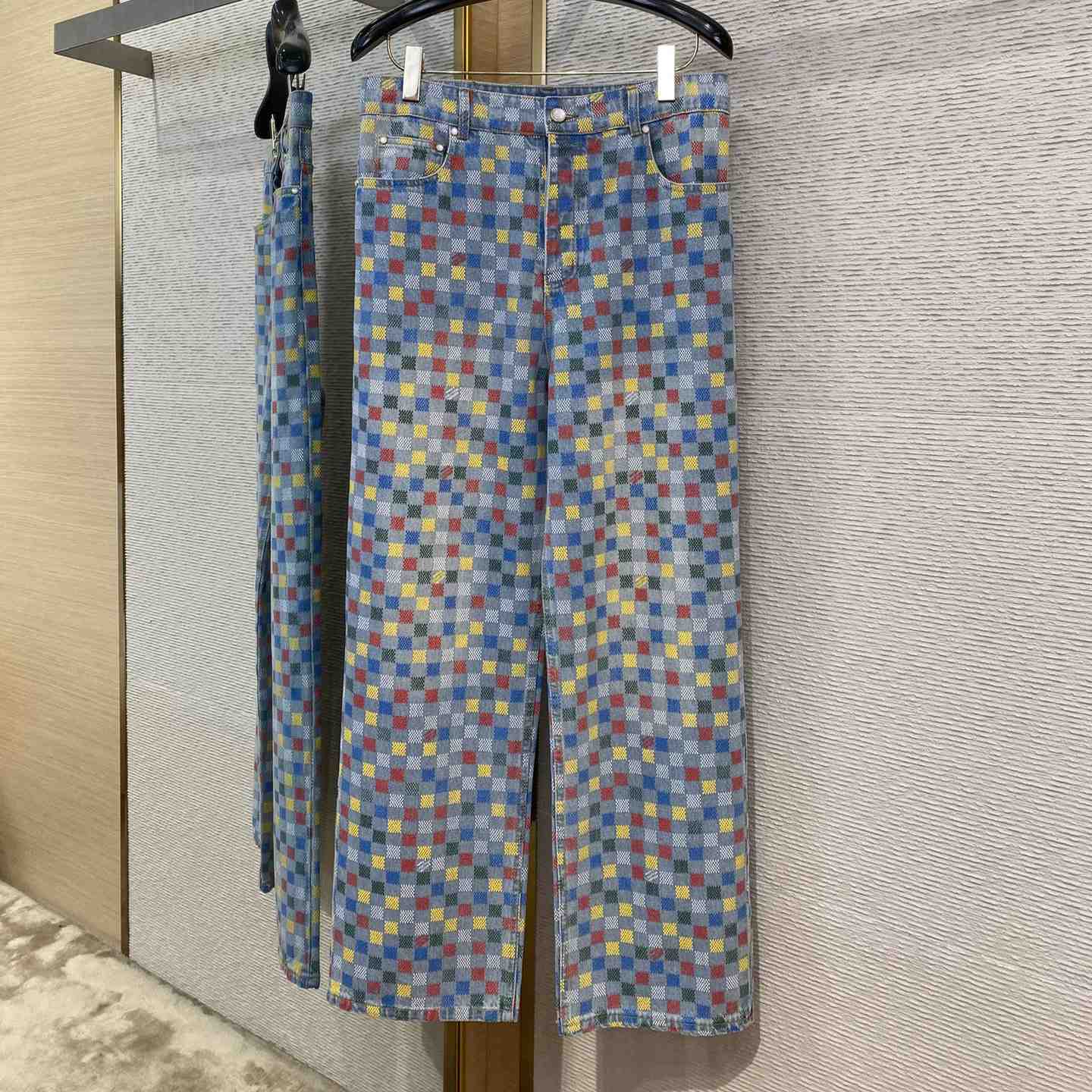 Louis Vuitton Damier Denim Wide-Leg Pants   1AHBMK - FashionPlug