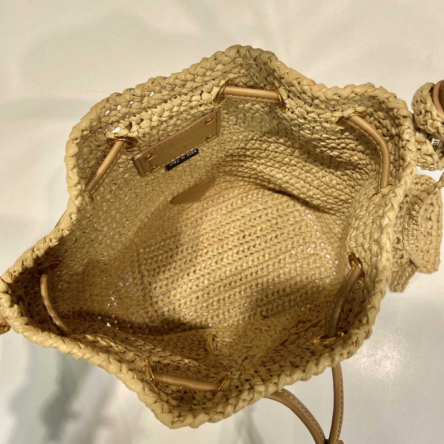 Prada Crochet And Leather Mini-bucket Bag - FashionPlug