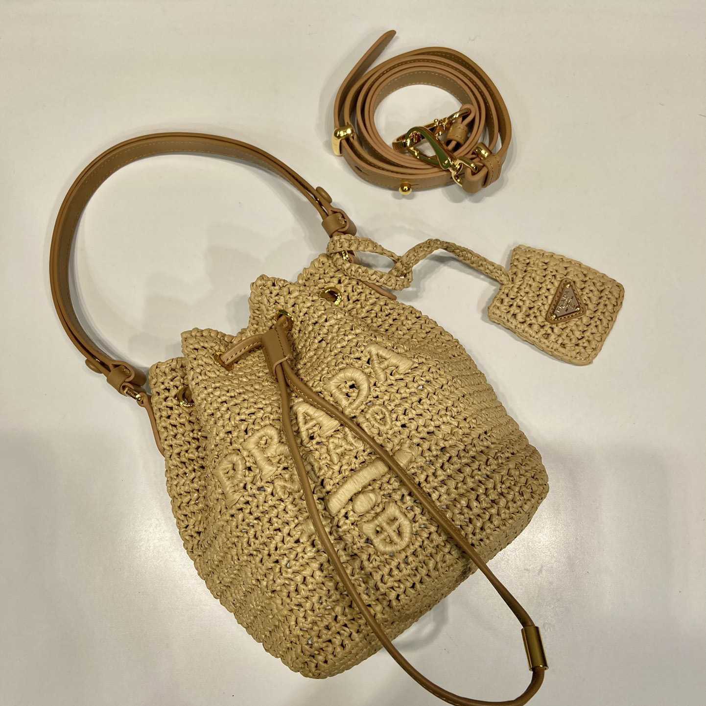 Prada Crochet And Leather Mini-bucket Bag - FashionPlug