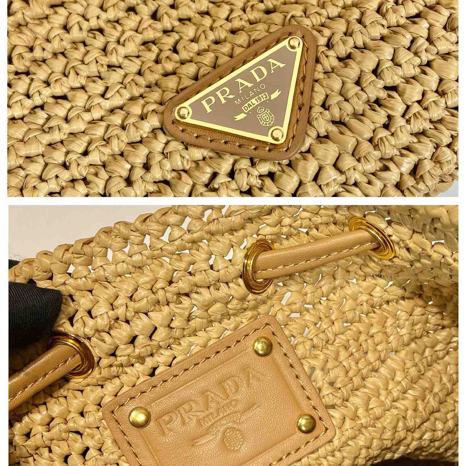 Prada Crochet And Leather Mini-bucket Bag - FashionPlug