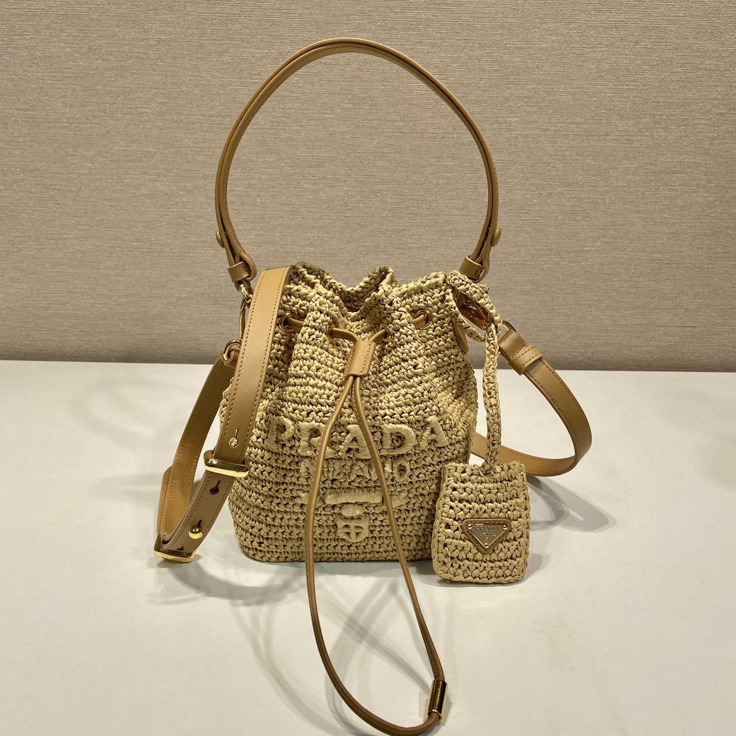 Prada Crochet And Leather Mini-bucket Bag - FashionPlug