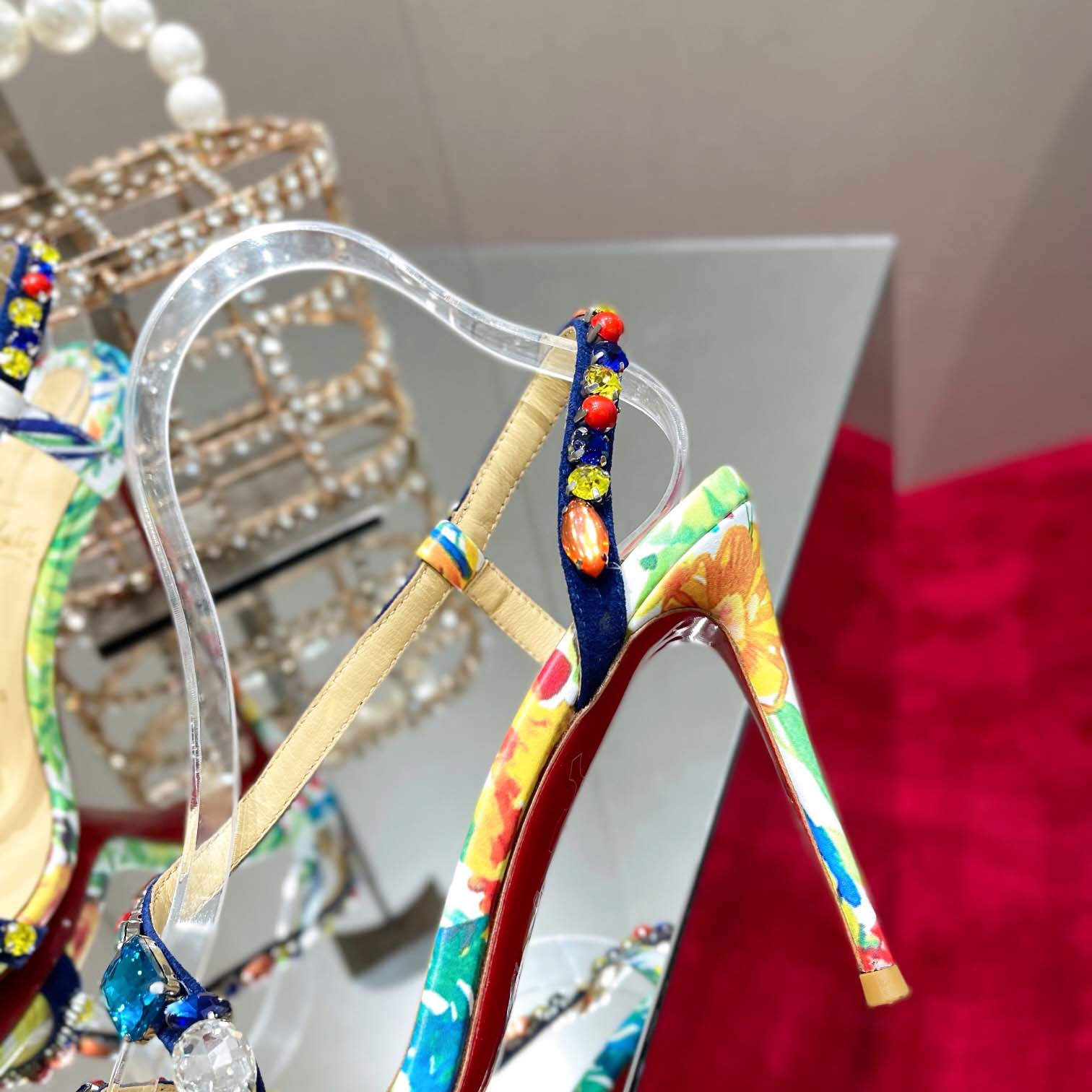 Christian Louboutin Satin Floral Print Slingback Sandals  10cm - FashionPlug