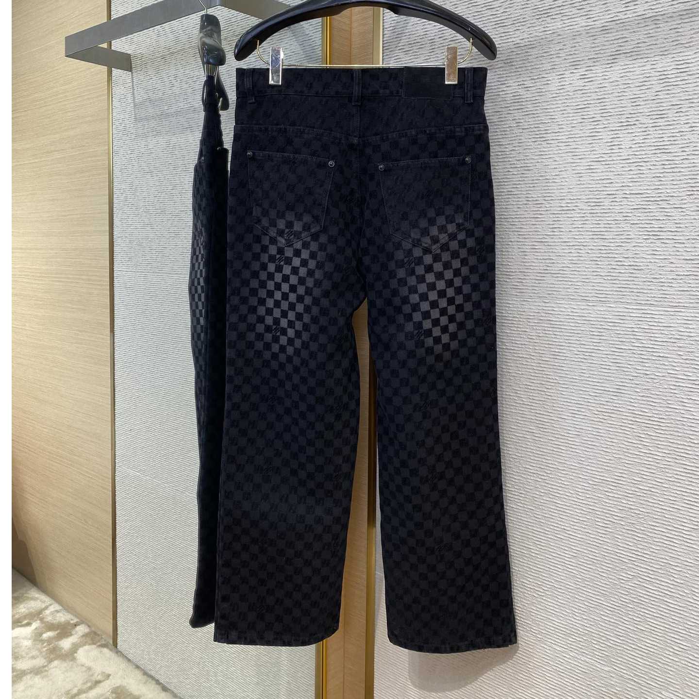 Louis Vuitton Flocked Damier Denim Wide-Leg Pants   1AHBKQ - FashionPlug