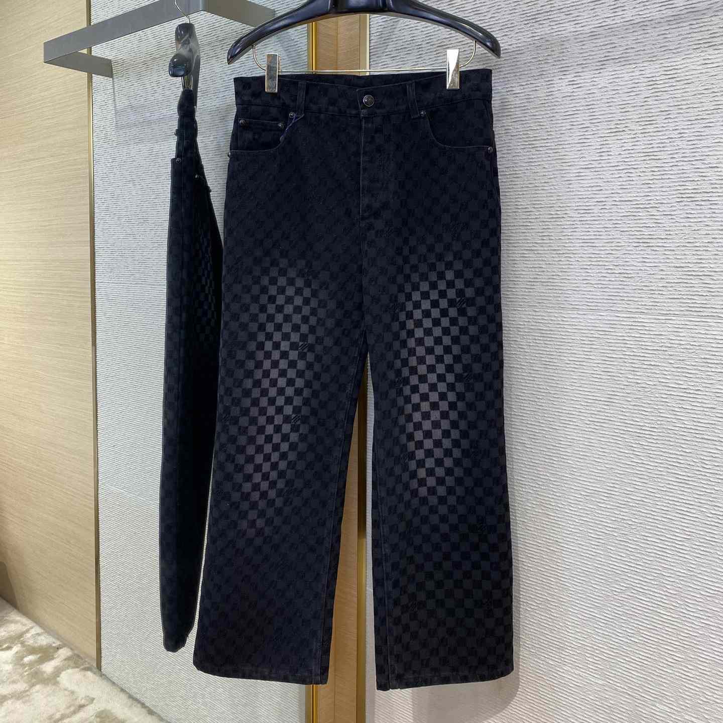 Louis Vuitton Flocked Damier Denim Wide-Leg Pants   1AHBKQ - FashionPlug