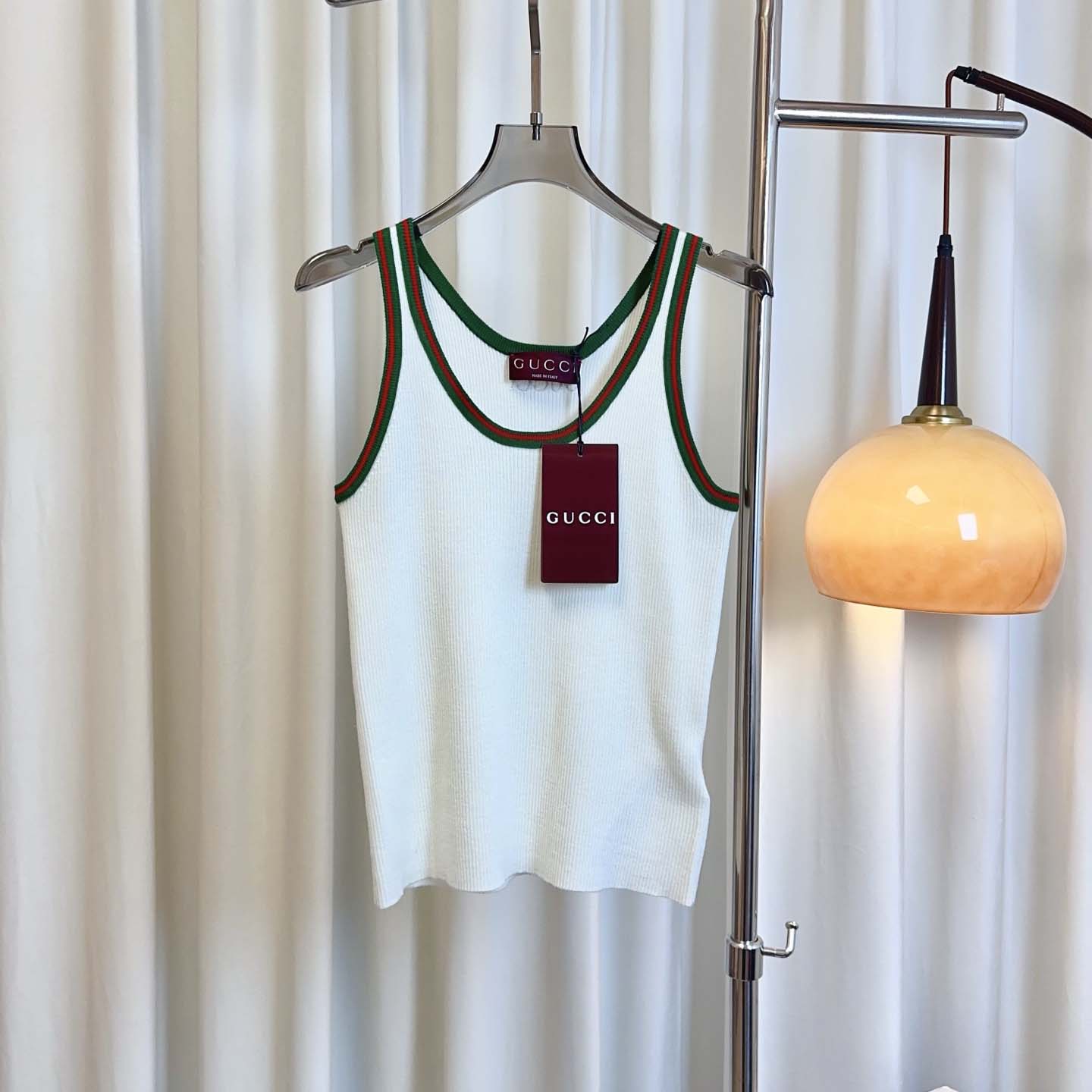 Gucci Cotton Tank Top With Web - FashionPlug