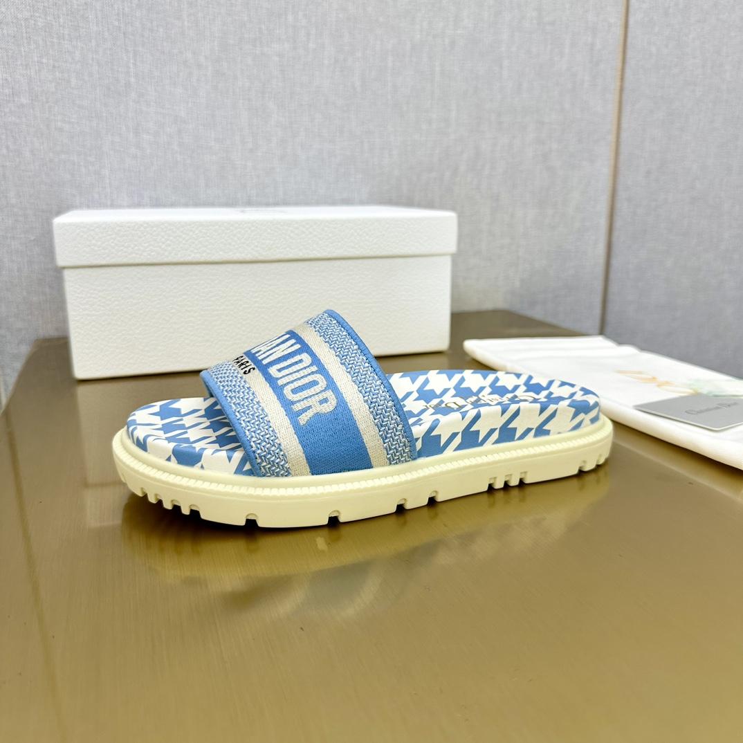 Dior Wmns DWay Slide 'Houndstooth - Corn Flower' - FashionPlug