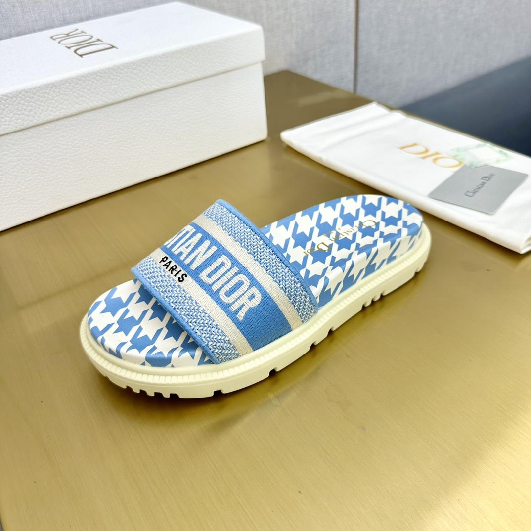 Dior Wmns DWay Slide 'Houndstooth - Corn Flower' - FashionPlug