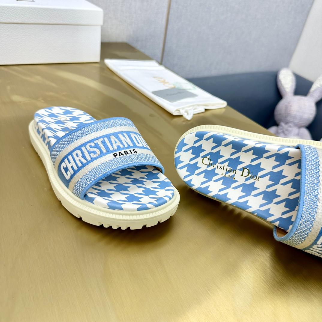 Dior Wmns DWay Slide 'Houndstooth - Corn Flower' - FashionPlug