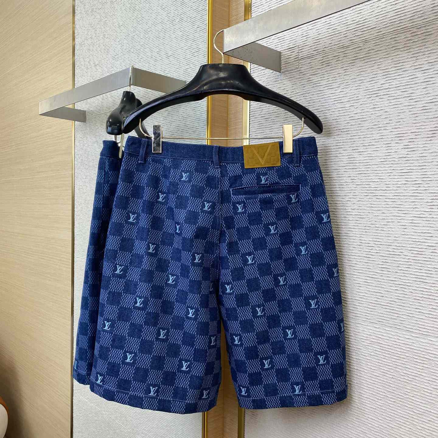 Louis Vuitton Embroidered Damier Denim Shorts  1AFVO5 - FashionPlug
