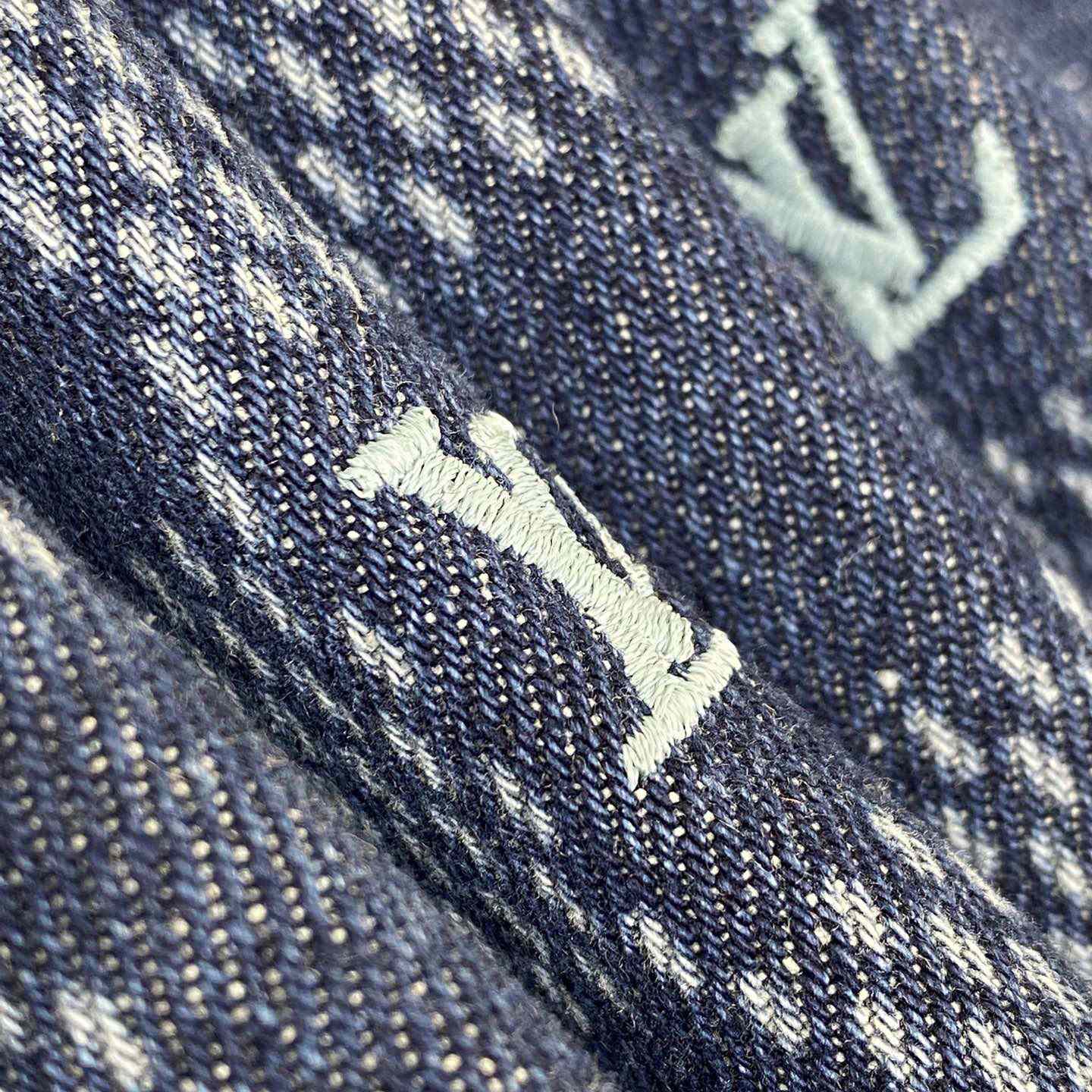 Louis Vuitton Embroidered Damier Denim Shorts  1AFVO5 - FashionPlug