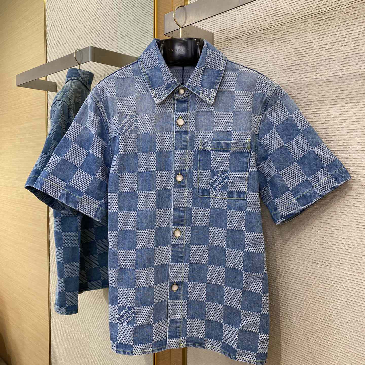 Louis Vuitton Damier Short-Sleeved Chambray Shirt   - FashionPlug