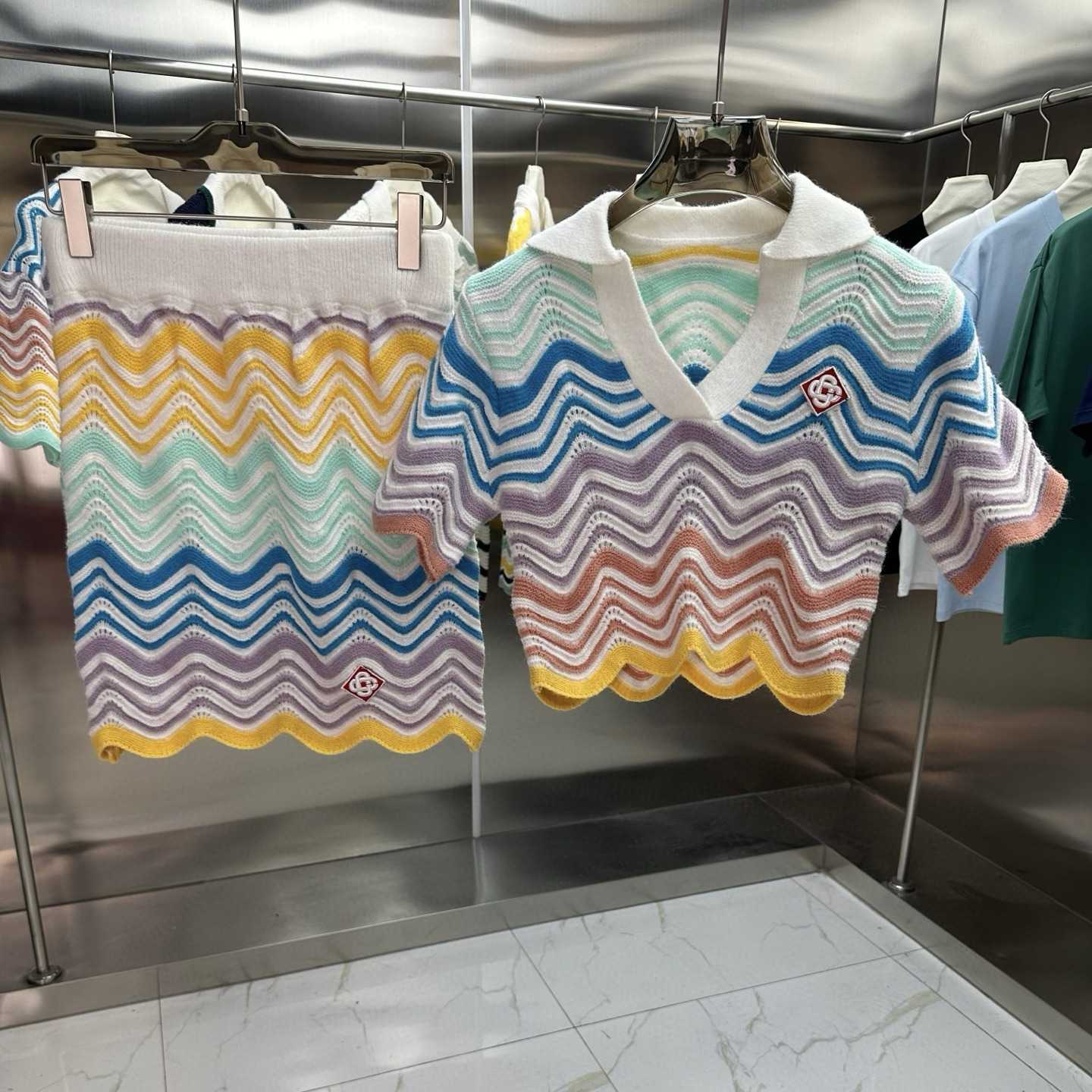 Casablanca Gradient Wave Crochet Top And Short Skirt - FashionPlug