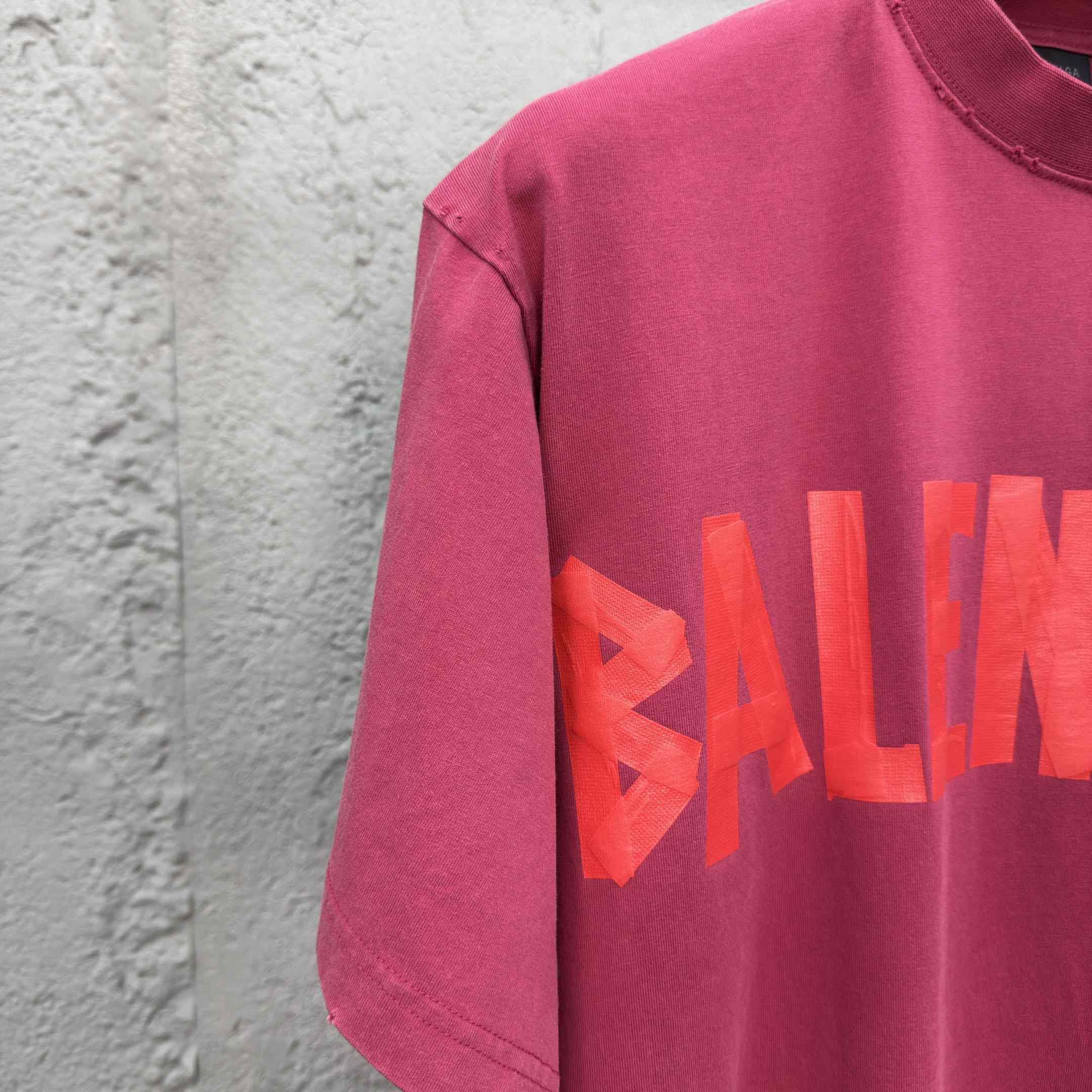 Balenciaga Tape Type T-Shirt Medium Fit In raspberry Dry Jersey - FashionPlug