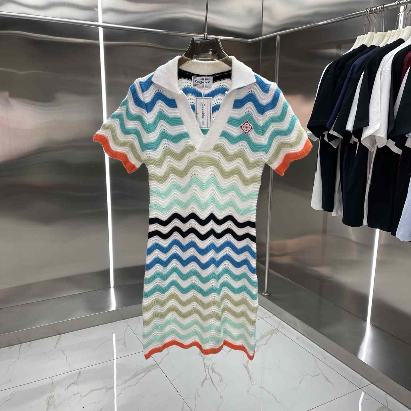 Casablanca Gradient Wave Crochet Mini Dress - FashionPlug