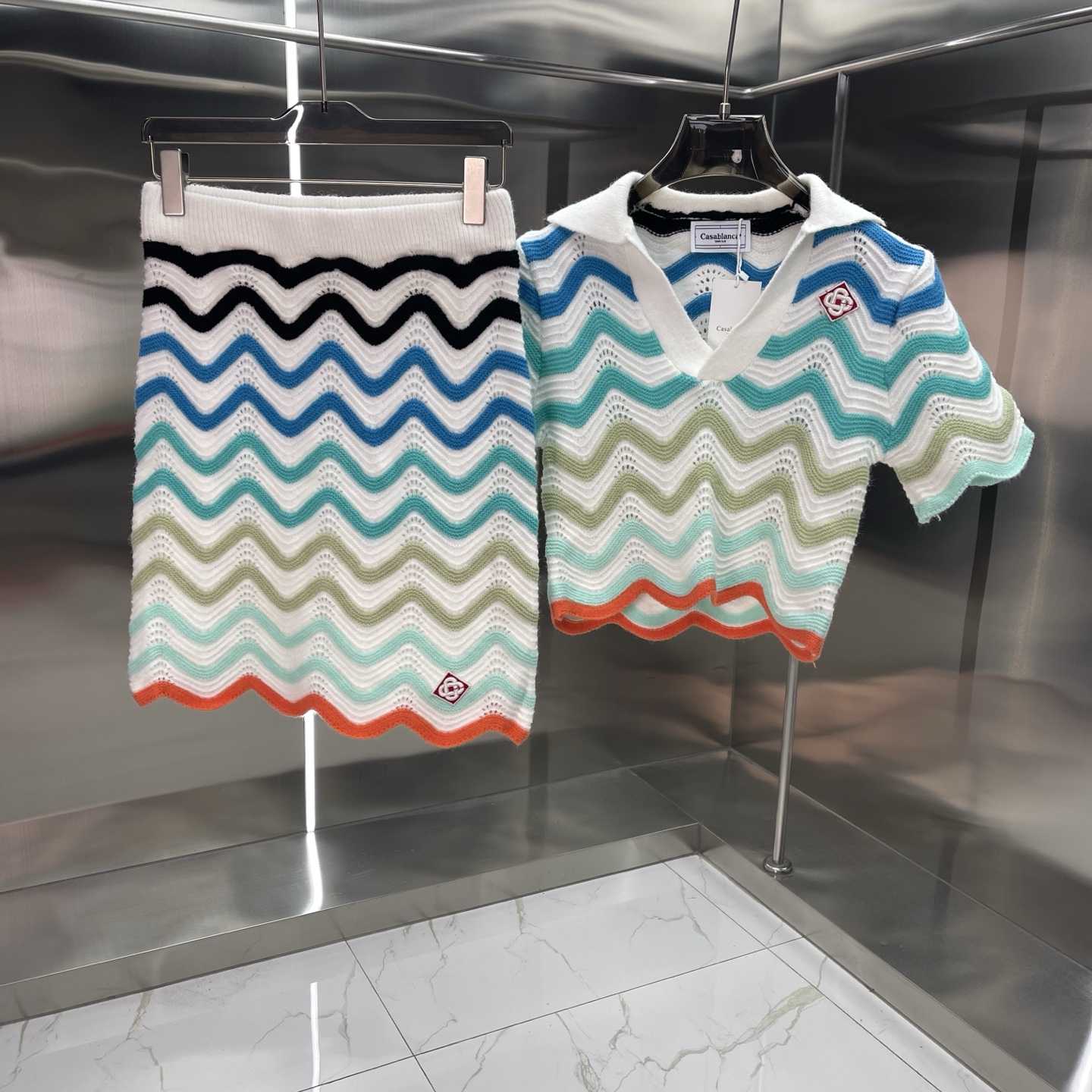 Casablanca Gradient Wave Crochet Top And Short Skirt - FashionPlug