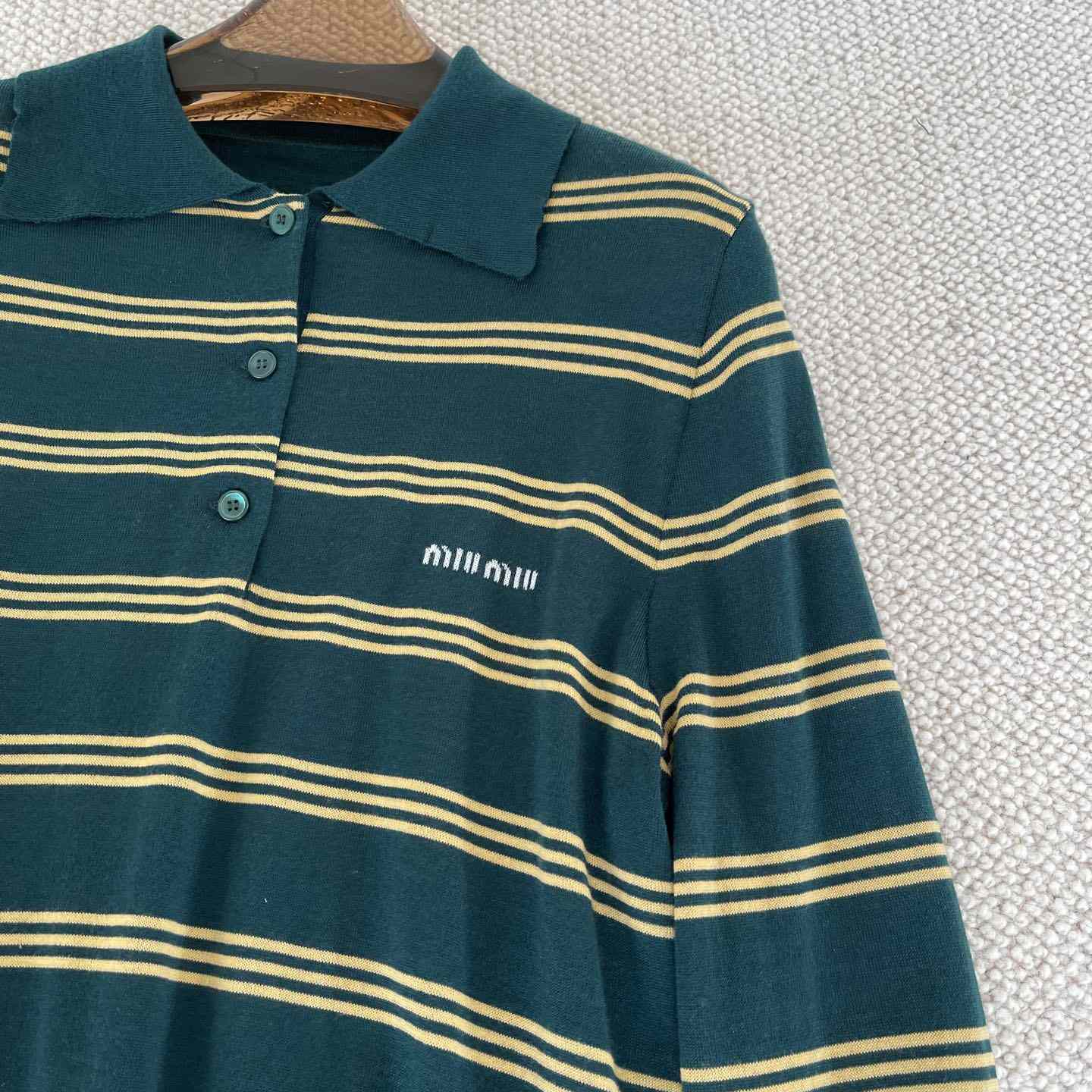 Miu Miu Women's Green and White Striped Sweater - FashionPlug