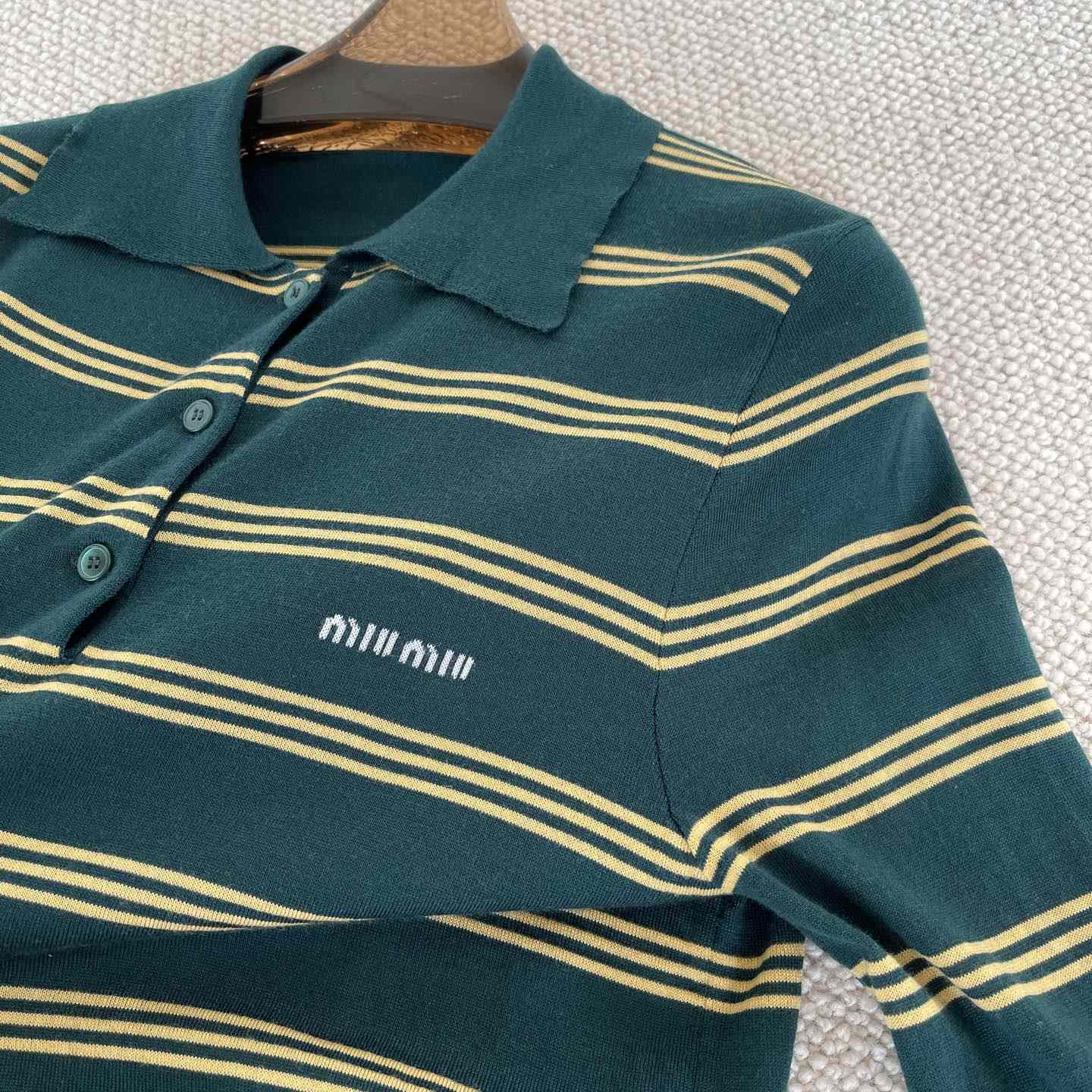 Miu Miu Women's Green and White Striped Sweater - FashionPlug