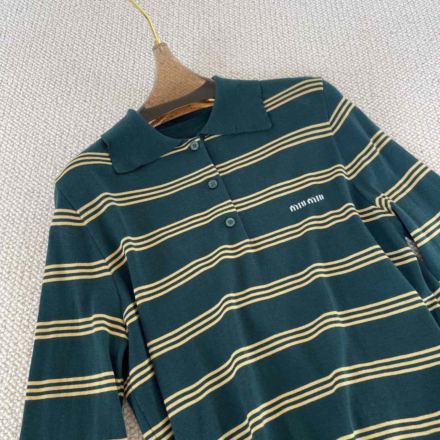 Miu Miu Women's Green and White Striped Sweater - FashionPlug