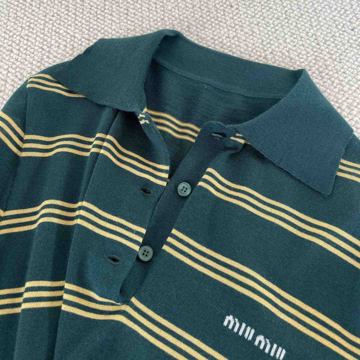 Miu Miu Women's Green and White Striped Sweater - FashionPlug